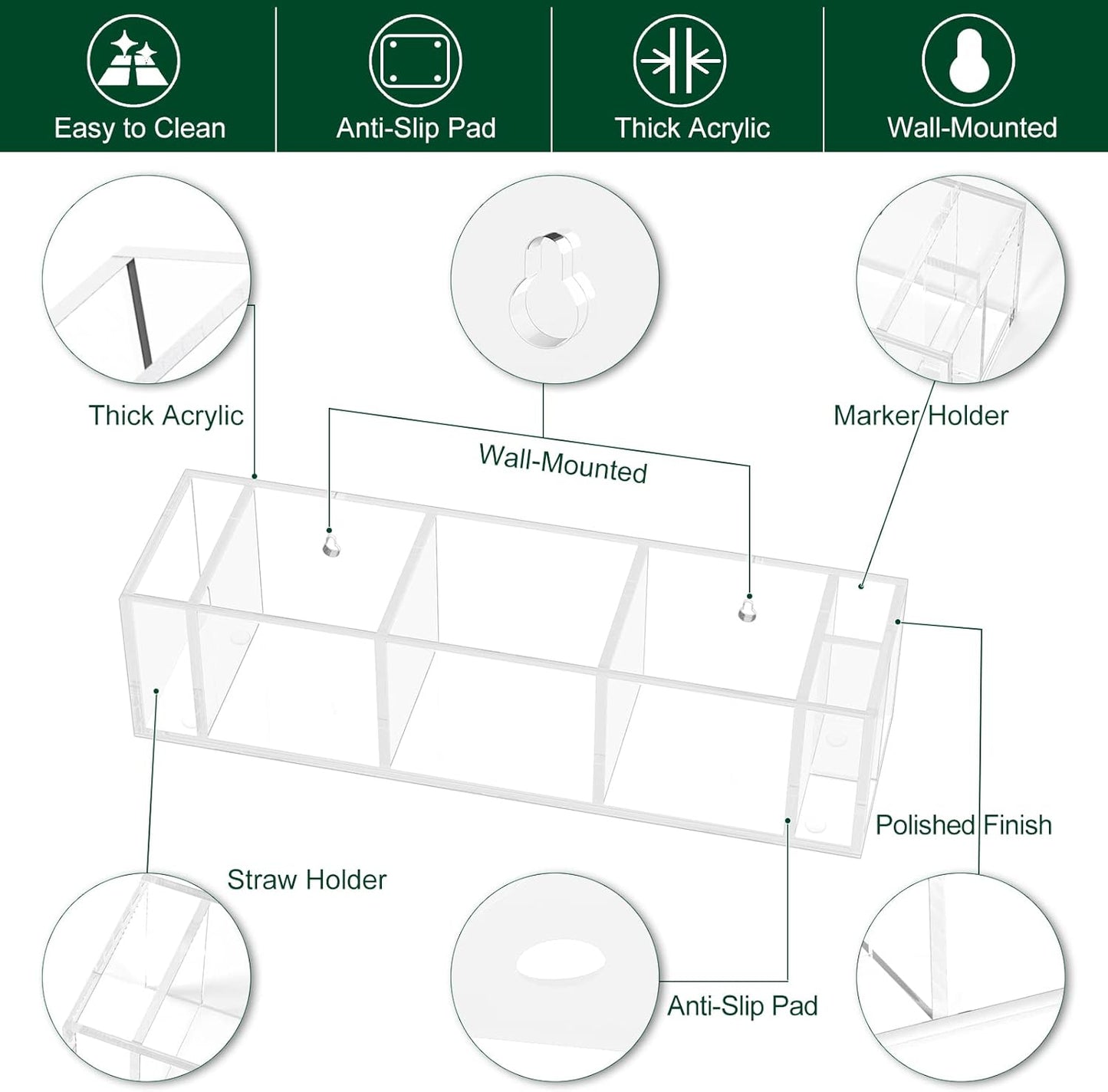 Triple Cup Holder With Marker Slot, Party Dispenser Acrylic Organizer, Mark Your Drink Caddy, Modern Bar Counter Decor, Clear