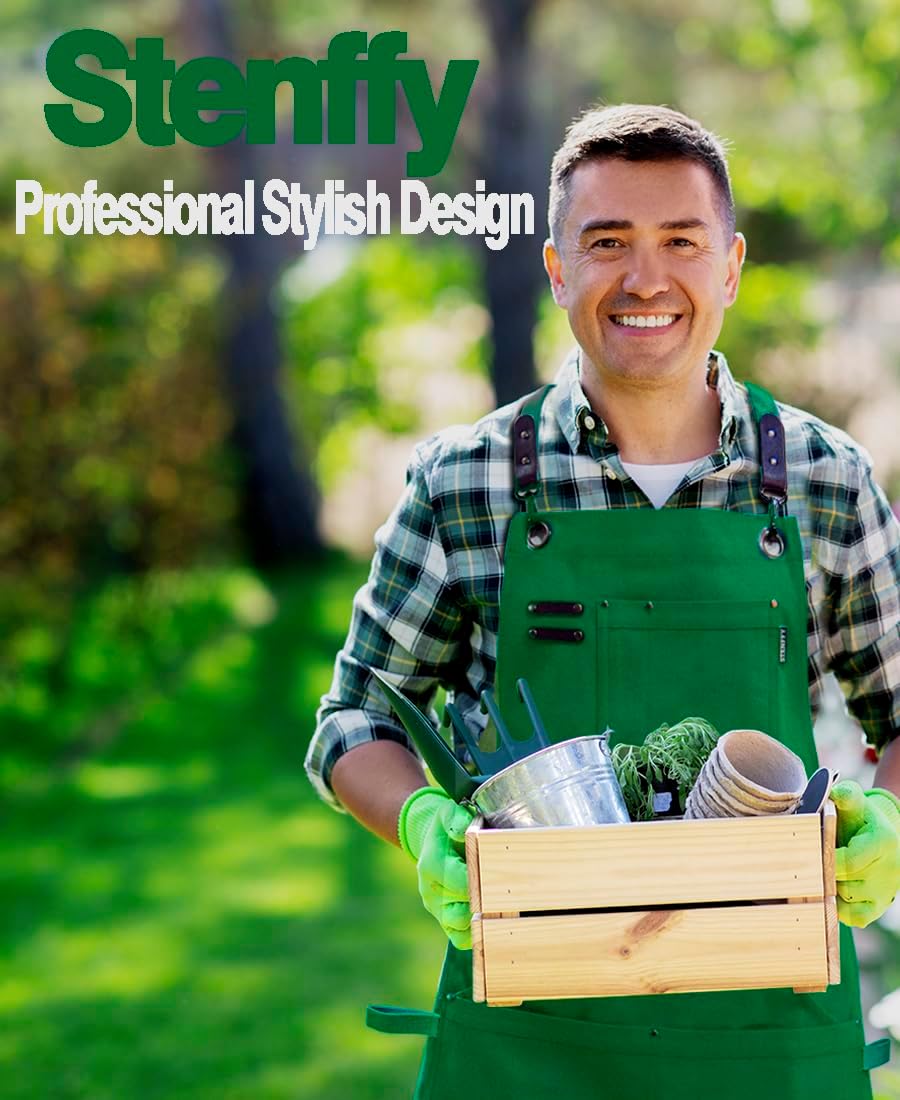 5 Pack Kitchen Apron, Work Apron, Canvas, Multiple Pockets, Gardening, Painting, BBQ, Artist, Carpenter, Sizes M to XXL, Green