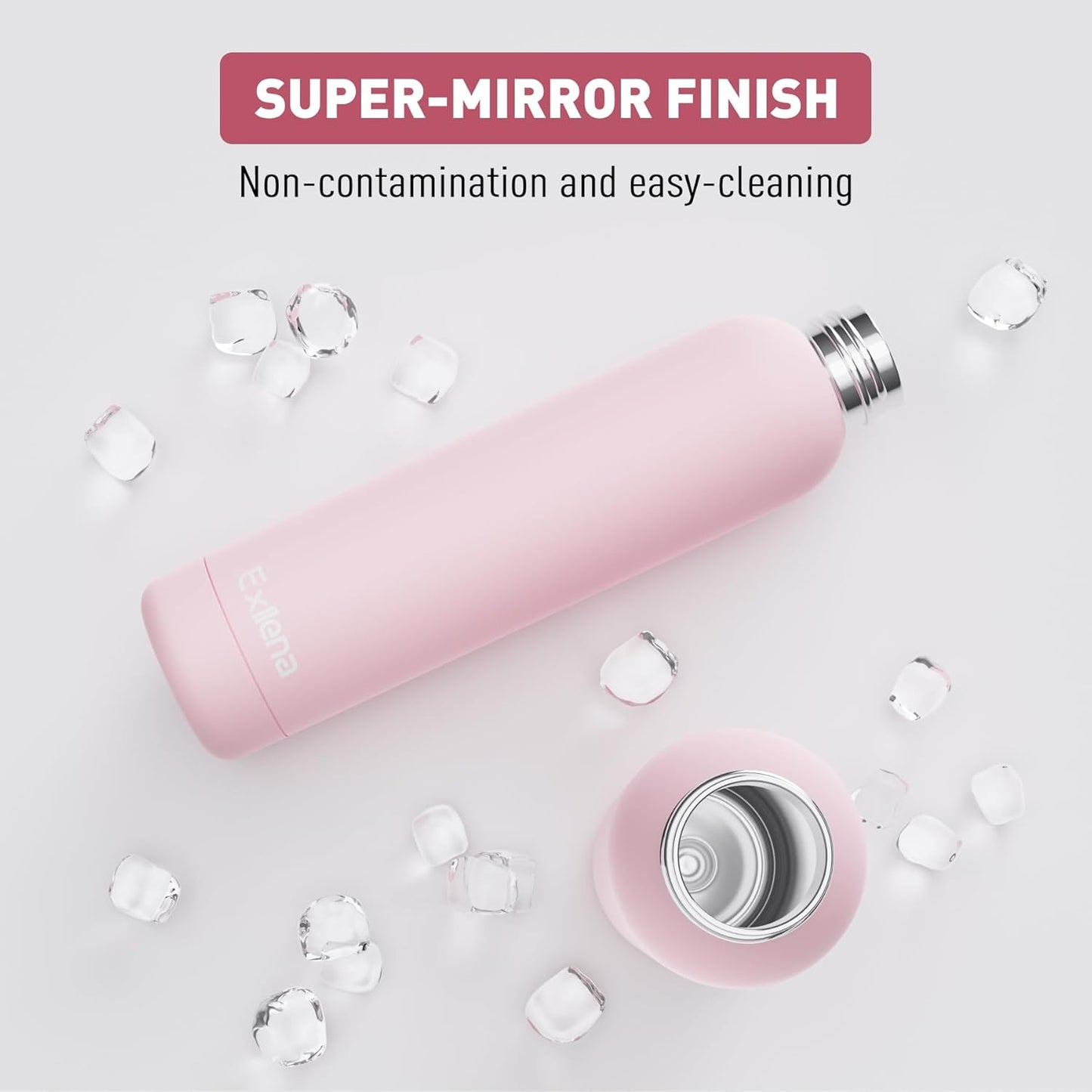 Slim Insulated Water Bottles for Travel 25oz with Clip, Double Wall Vacuum Stainless Steel Water Bottle Keeps Drinks Cold 24 Hrs/Hot 12 Hrs, 100% Leakproof, BPA Free(Pink)