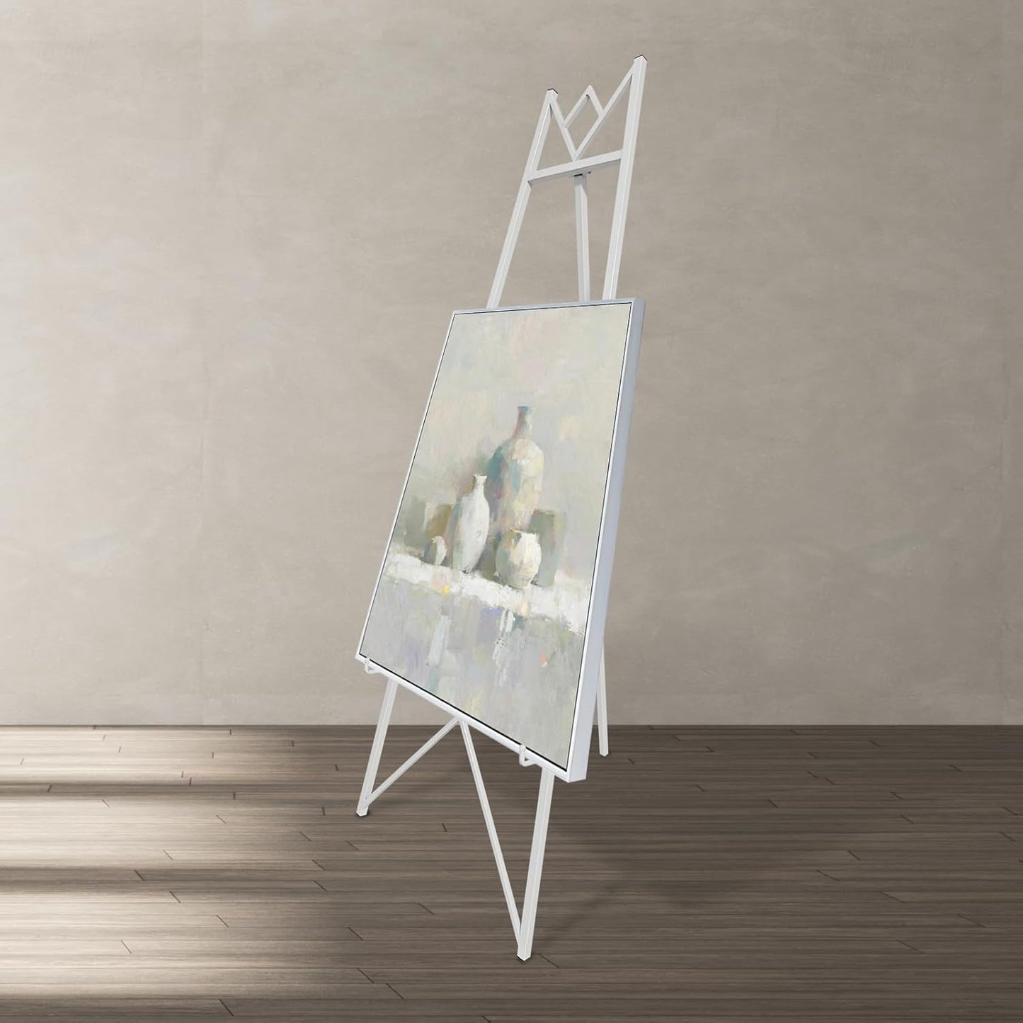 58 Inch Iron Adjustable Arts & Crafts Easels,Metal Easel Stand with Chain Support for Mirror,Floor Easels for Display Wedding Sign(White)