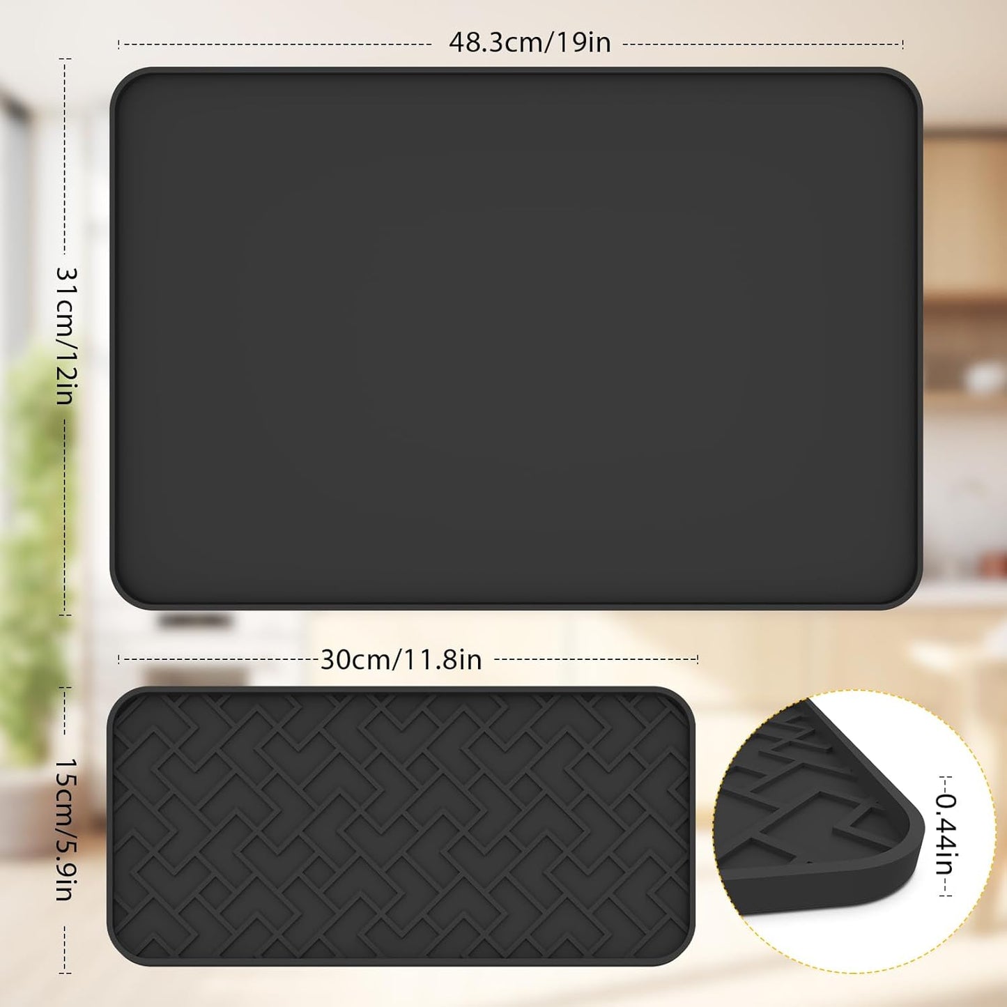 Silicone Coffee Mat - Removable Bar Mat with Concave and Convex Design, Leak-Proof and Non-Slip, Suitable for Use Under the Coffee Machine to Keep the Countertop Clean (Black19"x12")