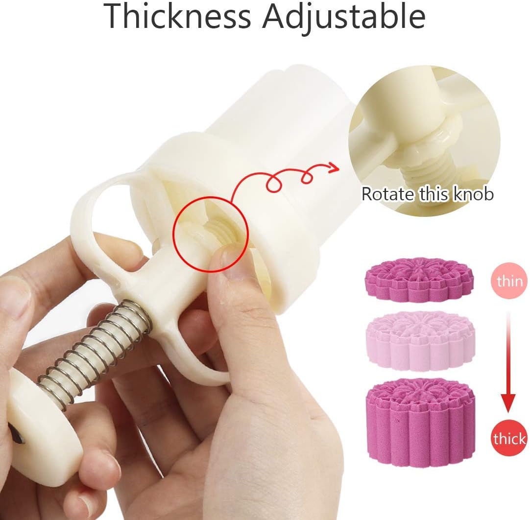 Moon Cake Mold Chinese Mid-autumn Festival Cookie Stamp Set, Thickness Adjustable 50g 6 Stamps Mooncake Shortbread Press DIY Decoration Hand Cutter Cake Polvoron Mold