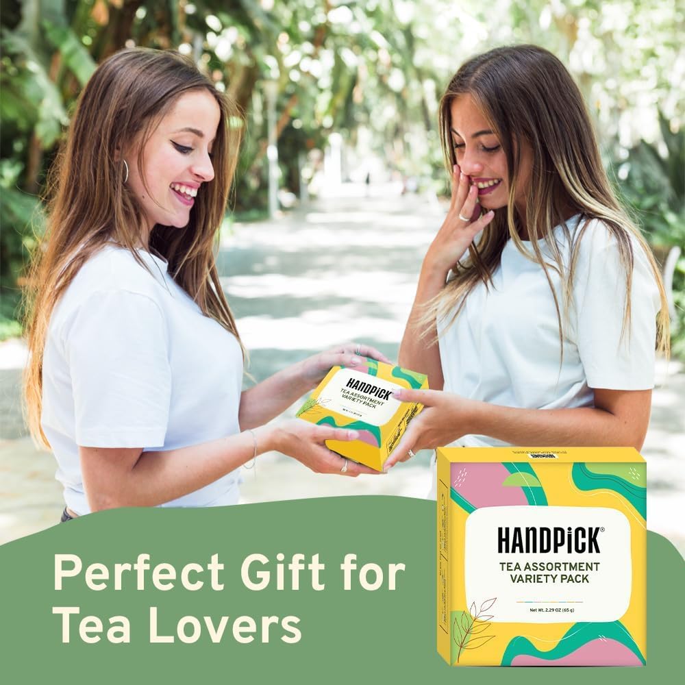 HANDPICK, Tea Bags Sampler Assortment Variety pack Gift Box 8 Flavors, 40 Tea Bags - Perfect Variety | English Breakfast, Green, Black, Herbal & More | Gifts for Him/Her