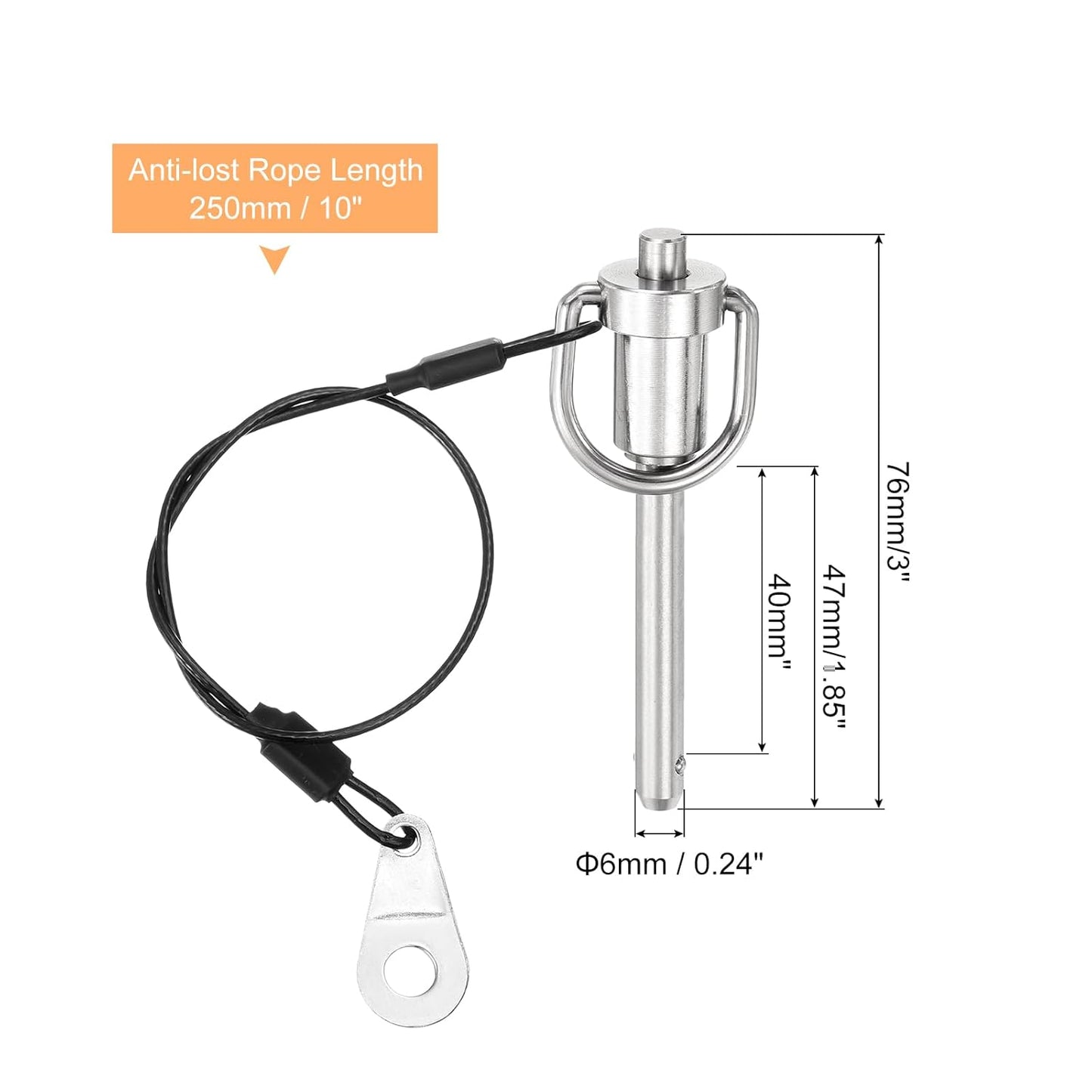 uxcell 1 Pcs Quick Release Pin, 1/4" x 1.57"(Dia. x L) Push-Button Ball Locking Pin 304 Stainless Steel Ring Handle Locking Pin with Wire for Audio Bimini Top Marine, Silver