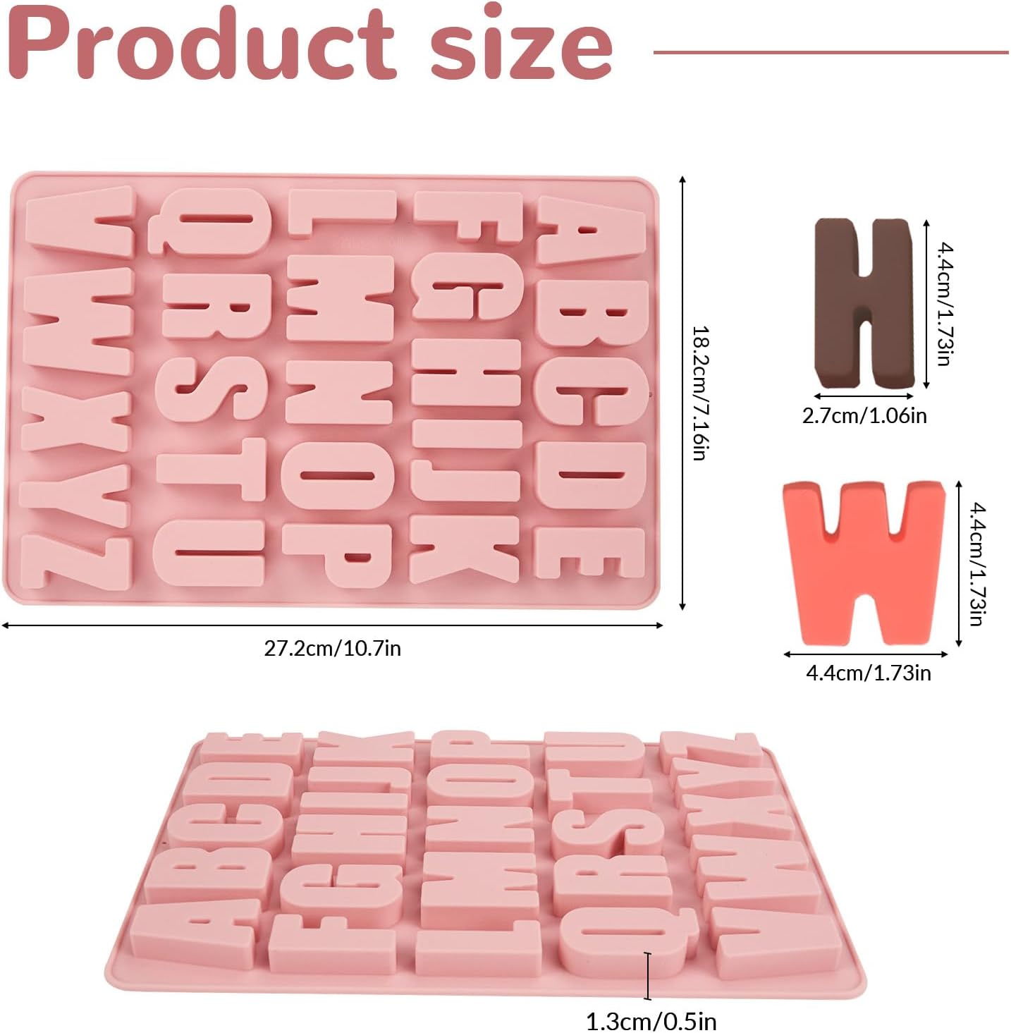 1 Pcs 26 Cavities Silicone Alphabet Chocolate Molds, Letter Molds for Chocolate, Candy, Cake, Biscuit, Large Depth, Easy Release and Clean