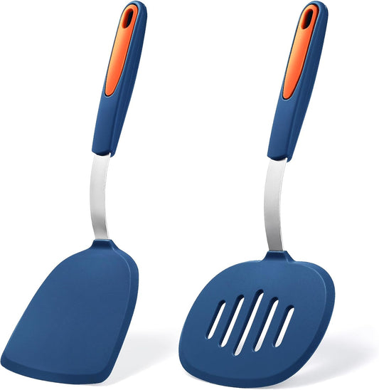 To encounter 2 Pieces Silicone Spatula set, Non-Stick Turner Spatulas, Heat Resistant Silicone Cooking Flipper for Eggs, Fish, Pancakes, Navy Blue
