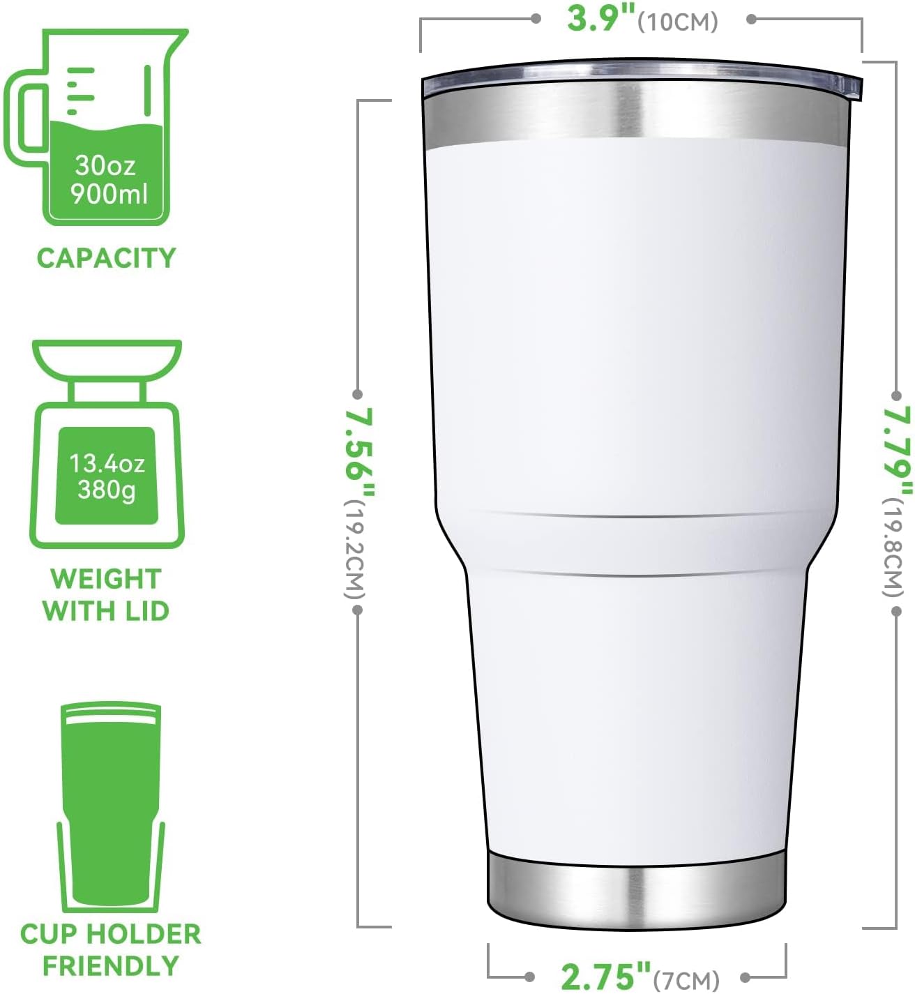 DOMICARE 30oz Tumbler Bulk with Lid and Straw, Double Wall Travel Coffee Mug, Insulated Vacuum Stainless Steel Tumblers, Powder Coated Tumbler Cup (White, 8)