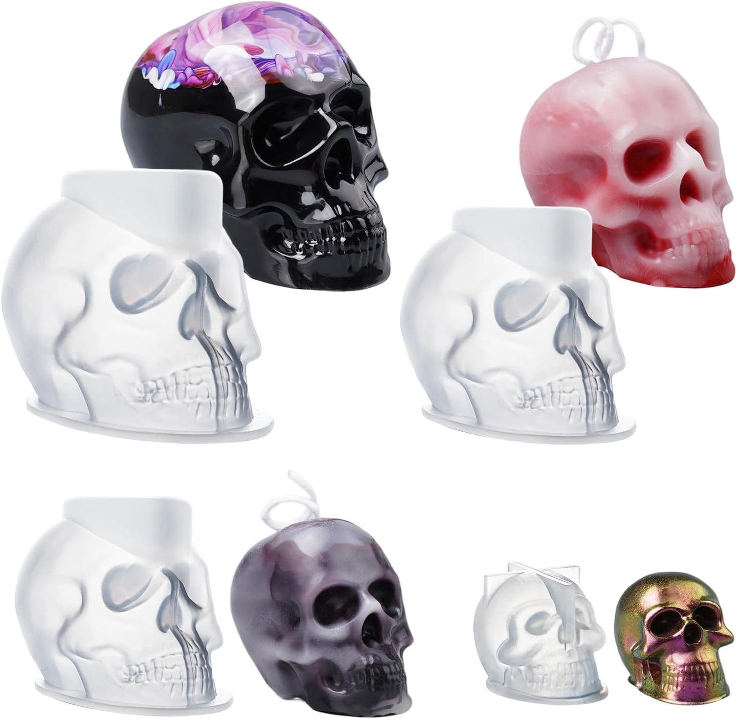 LET'S RESIN 3D Skull Resin Molds, 4 Sizes Set of Skull Silicone Molds for Epoxy Resin, Candle Wax, Soap, Clay, Key Chain Casting, Ideal Halloween Home Decoration and Gifts
