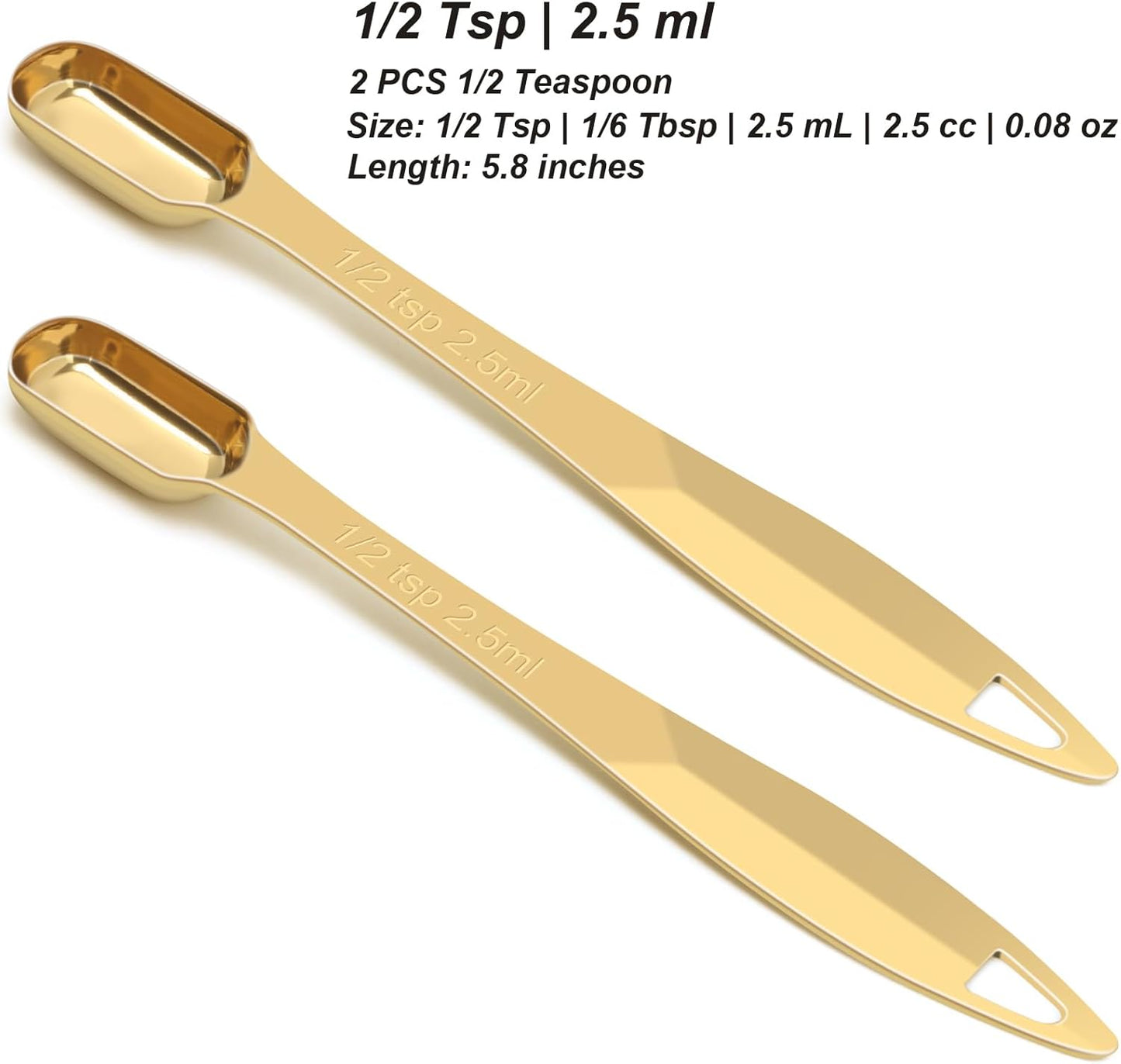 2 Pcs 1/2 Teaspoon(2.5 mL | 1/2 Tsp | 1/6 Tbsp | 2.5 cc | 1/16 oz) Stainless Steel Single Measuring Spoon, Long Handle Metal Measuring Spoon, Kitchen Gadgets for Cooking & Baking(Gold)