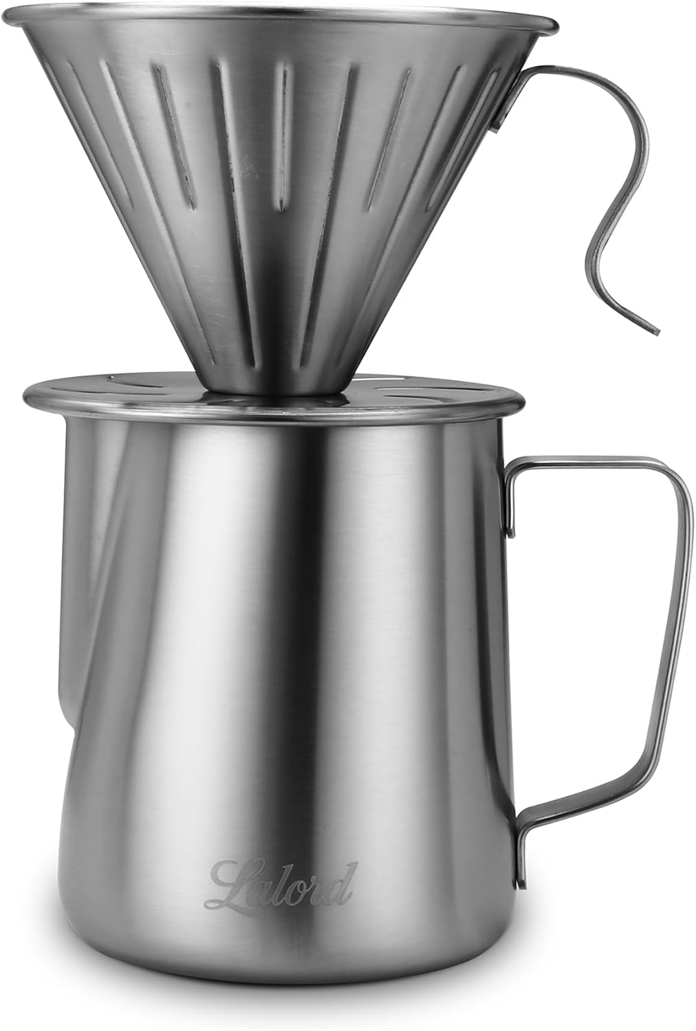 Pour Over Coffee Maker Set, 304 Stainless Steel wIth 100 pcs Size 02 Cone Paper Filters & 600ml Milk Frothing Pitcher, for Home & Camping