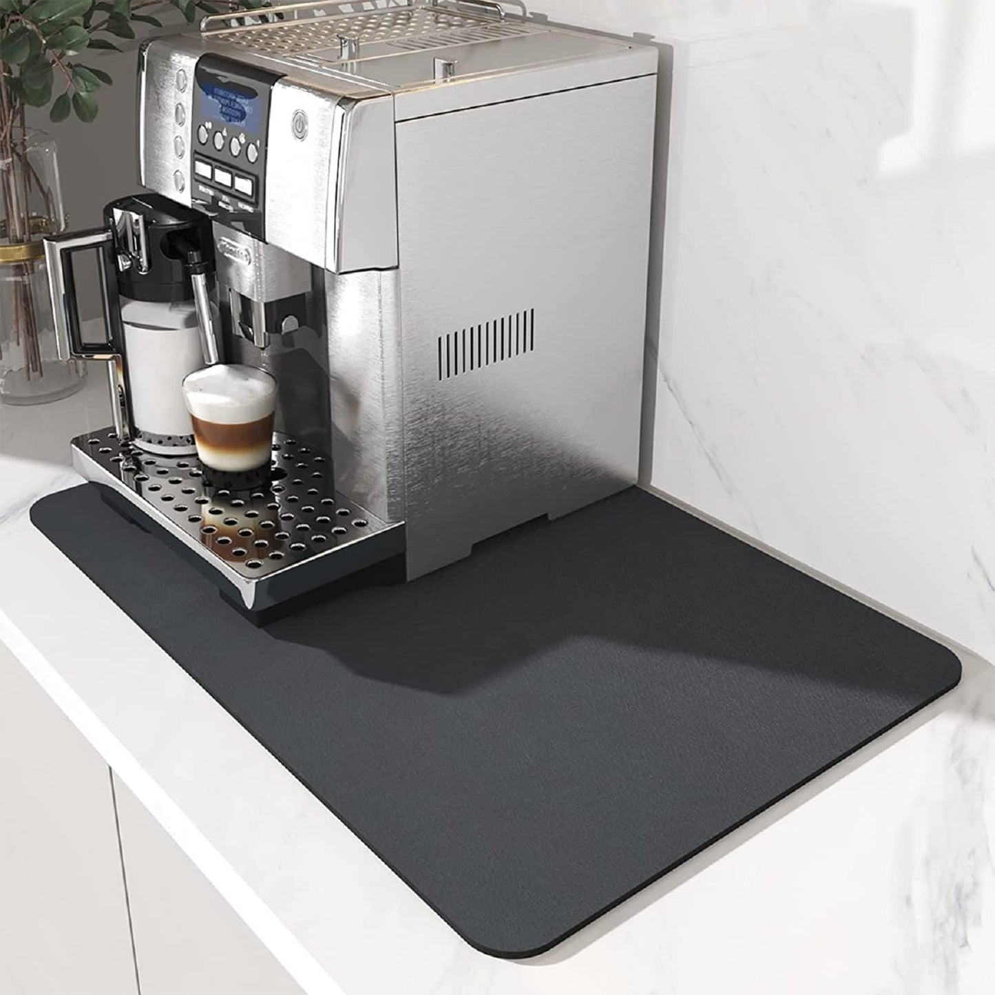 Coffee Mat 15.7*19.7 Inch, 50*40cm Dish Drying Mat for Kitchen Counter Bar, Stain Hiding Rubber Backed Absorbent Bar Mat Pad (Dark Grey, 15.7"x19.7")
