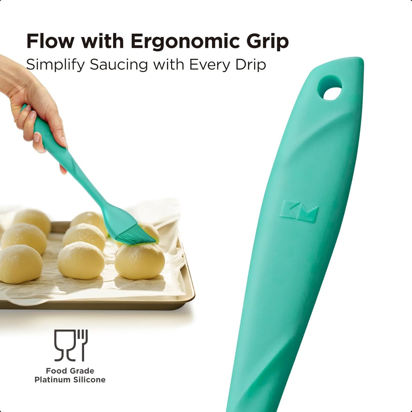 Kitchen Mama WaltzGrip Platinum Silicone Basting Pastry Brush: Set of 2 Heat-Resistant Brushes Utensils for Cooking, Baking, Grilling, Barbecue, and Spreading Oil, Butter, Egg - Dishwasher-Safe (Teal)