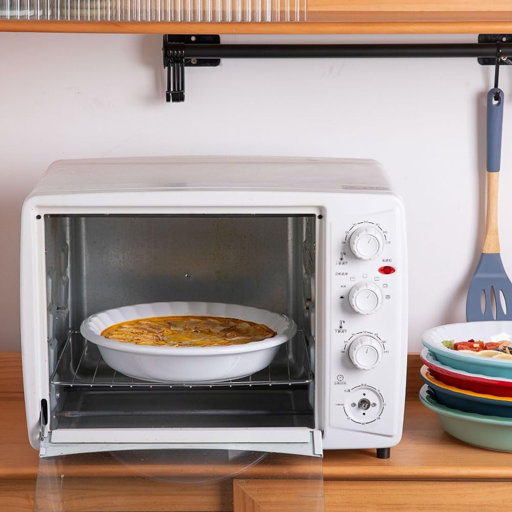 Sweejar Ceramic 10.4 Inch Pie Pan, Deep Porcelain Round Dish, Non-Stick for Pumpkin & Apple Pies, Farmhouse Design (Red)