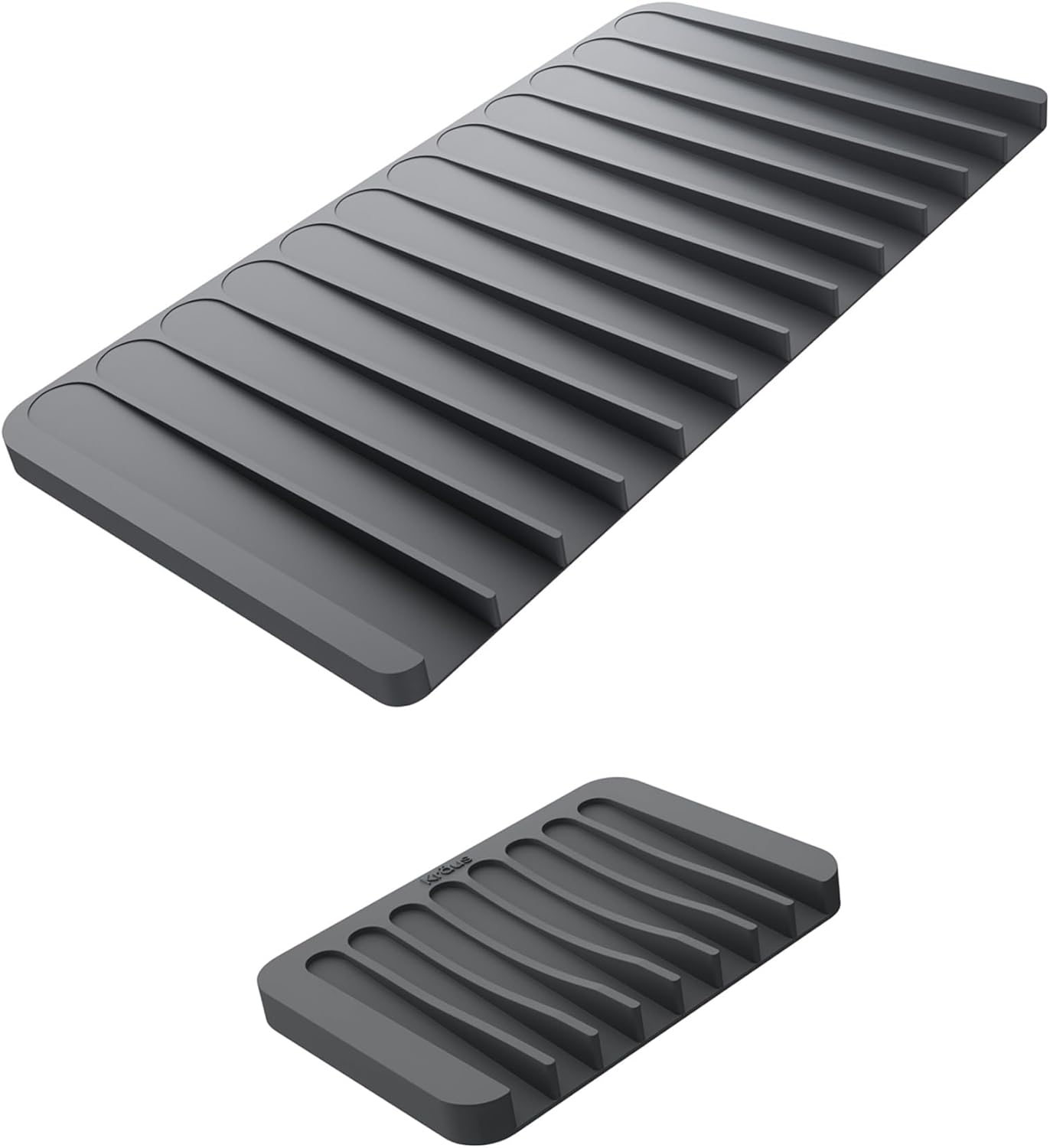 Kraus Self-Draining Silicone Dish Drying Mat and Silicone Soap Dish Holder for Bathroom or Kitchen Counter in Dark Grey, KDM-10-05DG