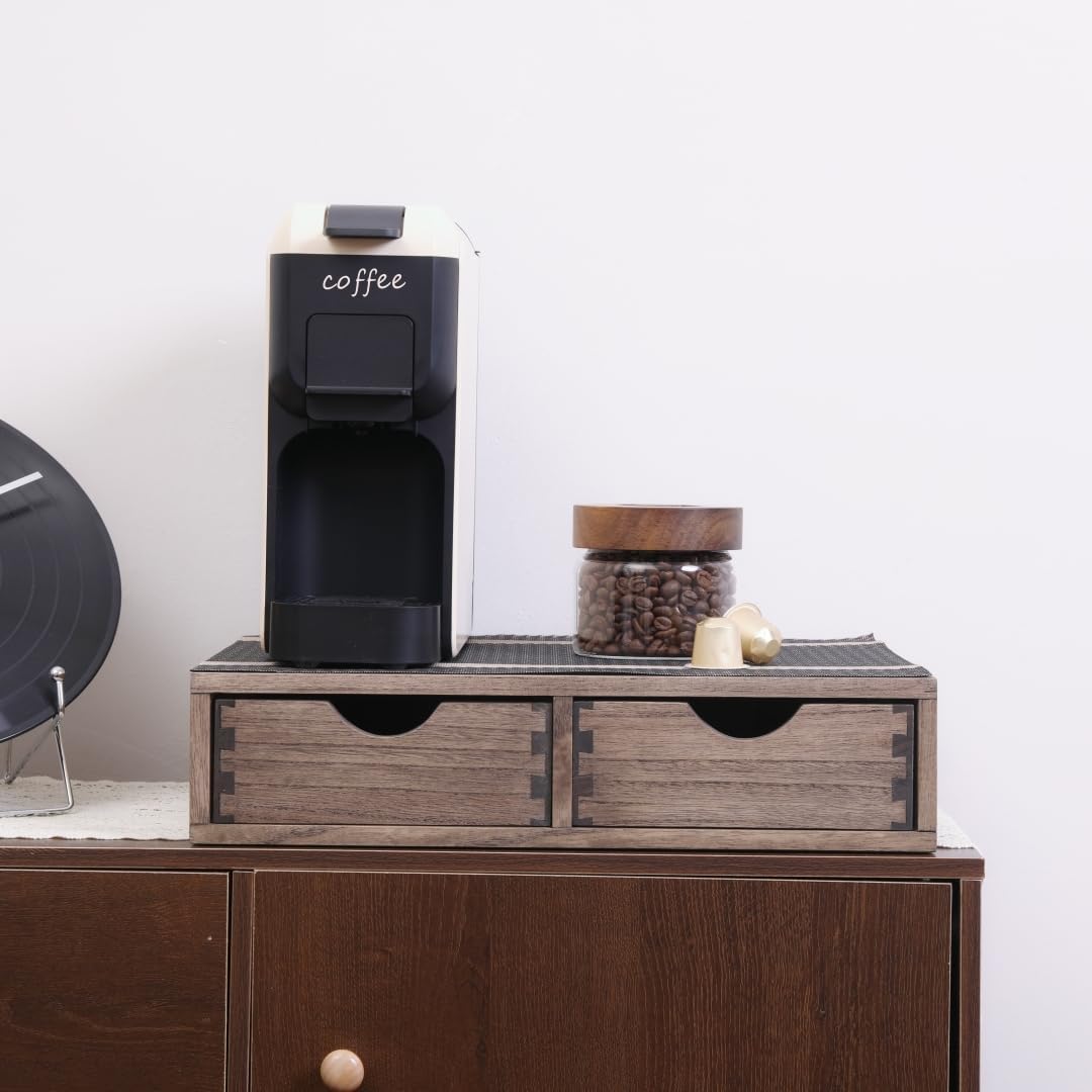 Coffee Pods Storage Drawer Holder for Capsules - Multi Functional Desk Organizer Drawers For K-Cup Coffee Maker Brew - Kitchen Mini Wooden Box Chest Sideboard Counter Organization CF1D2C Dark