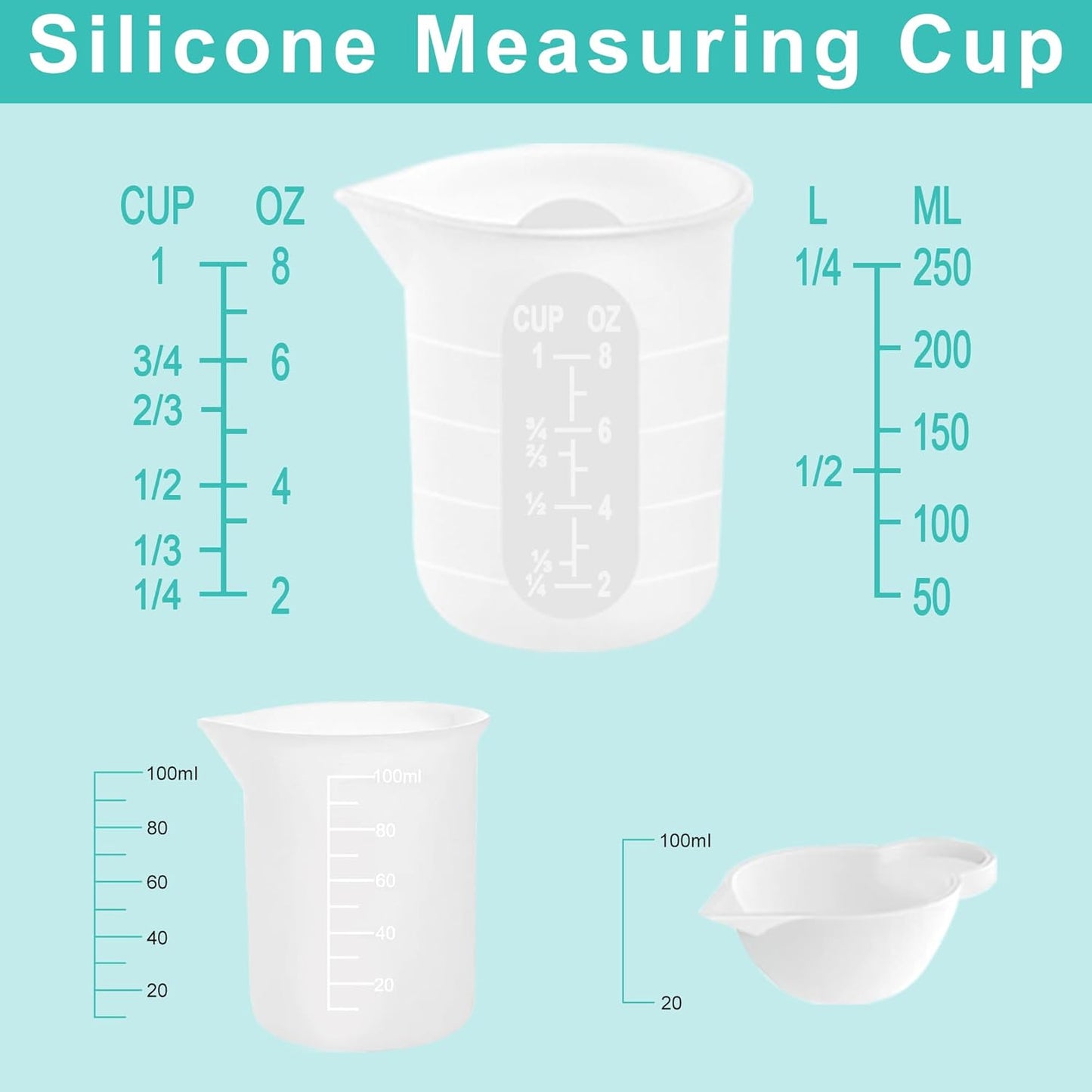 Silicone Measuring Cups for Resin Supplies,Resin Kit for 250ml &100ml Non-Stick Mixing Cups,Silicone Cups for Resin Molds,Epoxy Resin Cups,Cooking,Casting Molds,Jewelry Makin,DIY Crafts