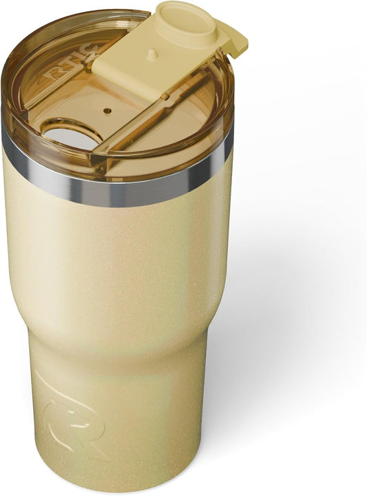 RTIC 20oz Essential Tumbler with Lid, Insulated, Stainless Steel, Metal, Double Wall Vacuum-Insulation, Ceramic Lined, Travel Cup for Iced Coffee, Tea, Hot and Cold Drink, Sunlight Glitter