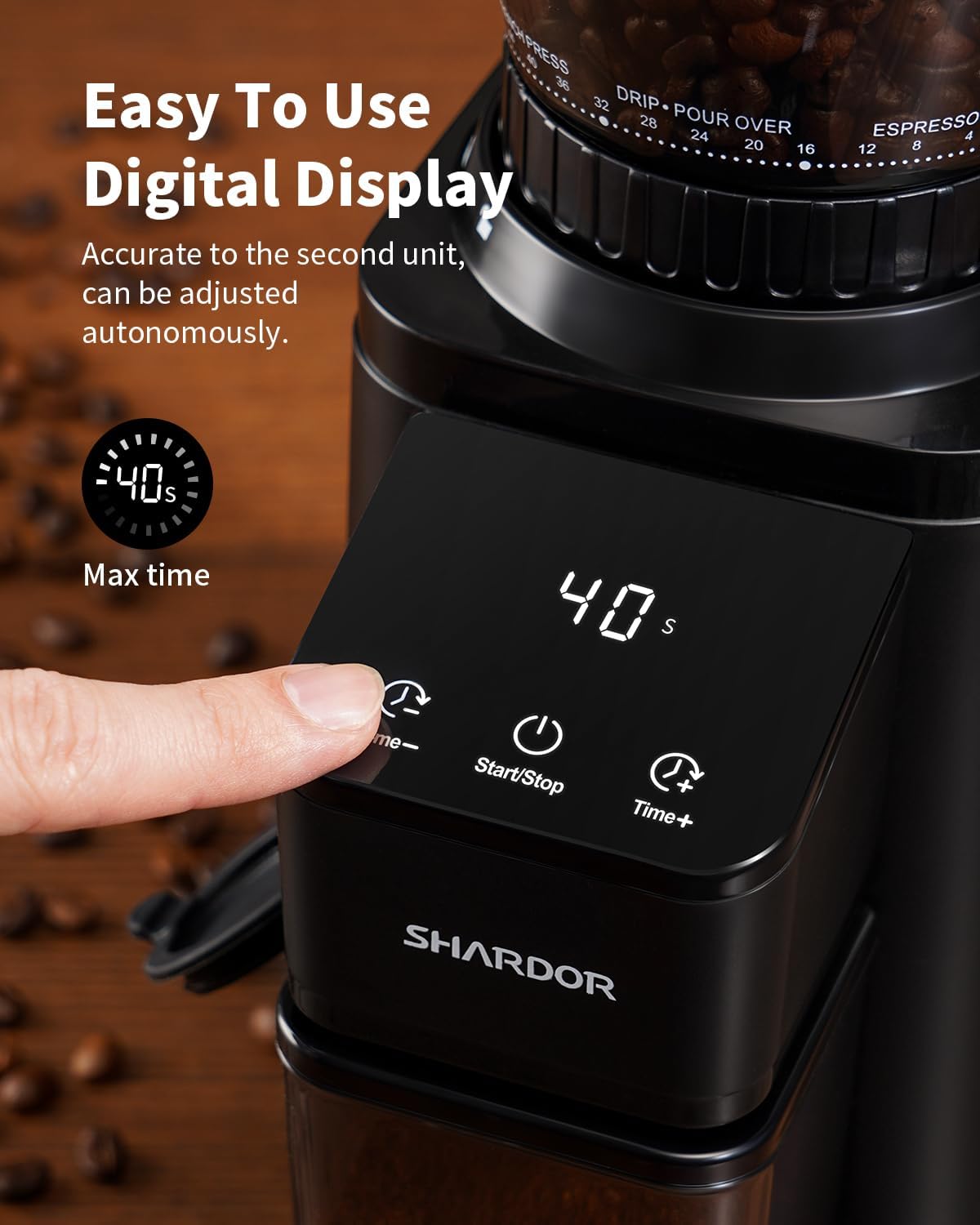 SHARDOR Professional Conical Burr Coffee Grinder, Coffee Bean Grinder with 48 Grind Settings for Espresso, Drip & French Press, Upgraded Anti-Static Technology, Precision Timer, Black