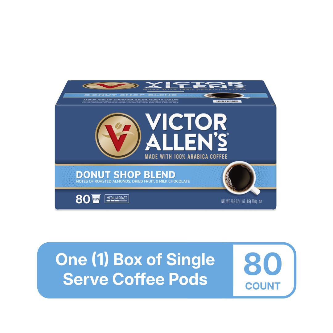 Victor Allen's Coffee Donut Shop Blend, Medium Roast, 80 Count, Single Serve Coffee Pods for Keurig K-Cup Brewers
