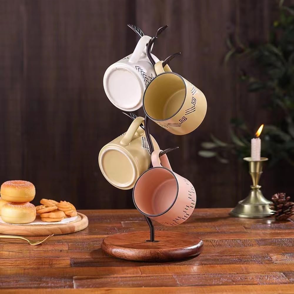 Coffee Mug Holder Tree Rack for Counter,Leaf Shaped Tea Cup Mug Holder Stand for Countertop,Perfect Coffee Bar Accessory & Kitchen Home Organizer Black