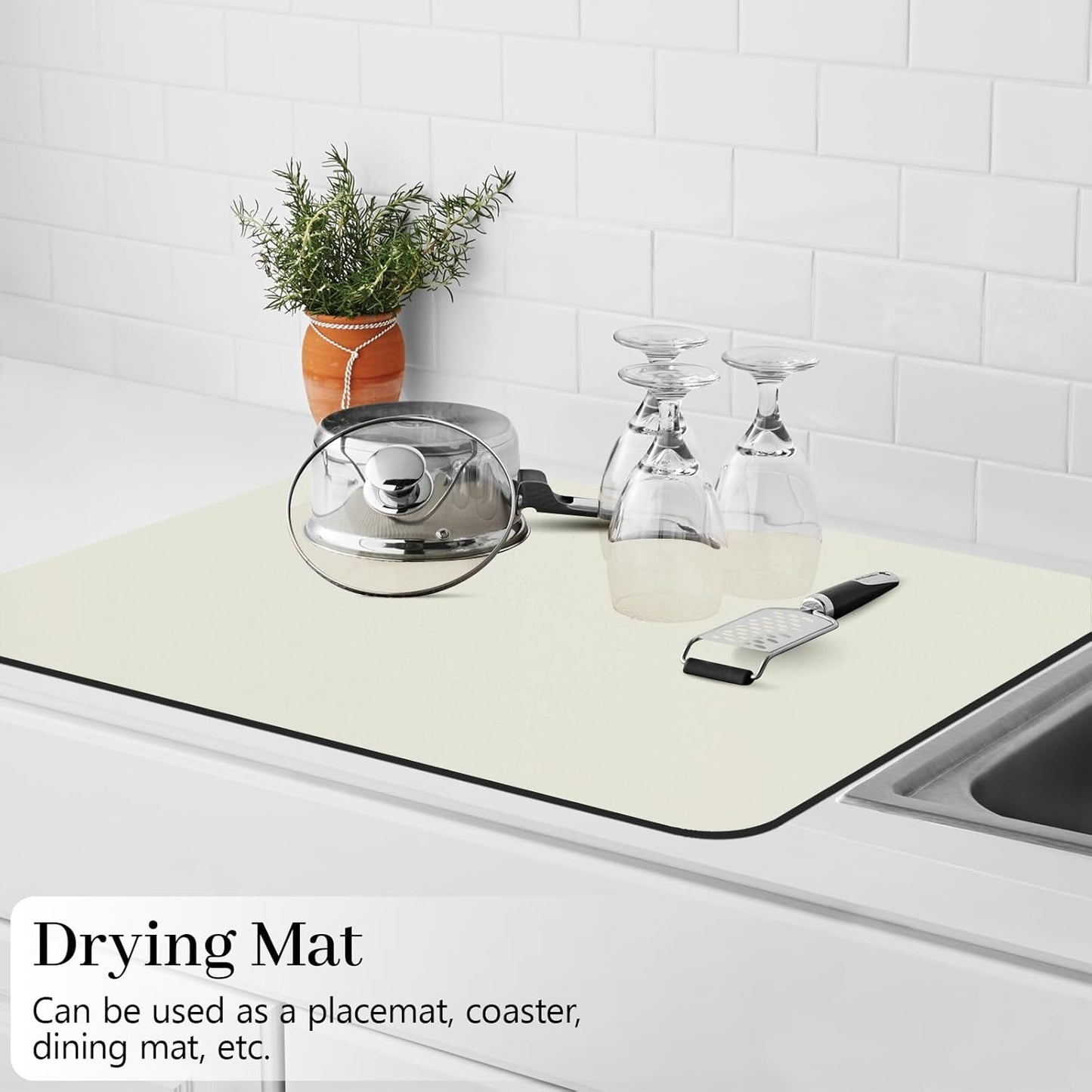 Bloss Coffee Bar Mat, Absorbent / Hides Stains / Rubber Backed - Dish Drying Mat Fits Under Coffee Maker or Espresso Machine(16.1"x24.1", Off White)