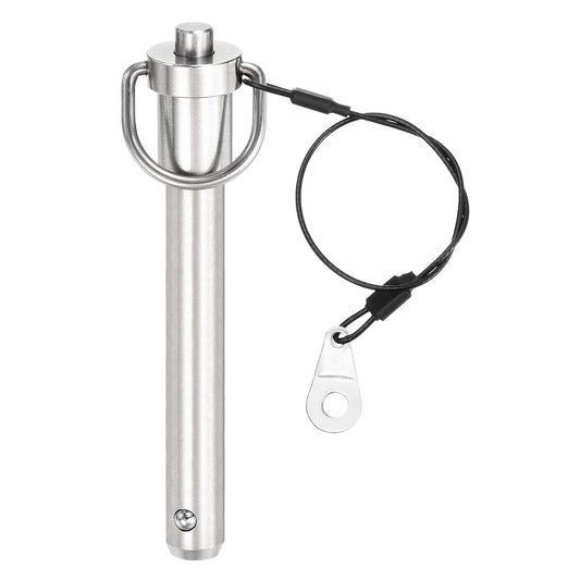 uxcell 1 Pcs Quick Release Pin, 1/2" x 3"(Dia. x L) Push-Button Ball Locking Pin 304 Stainless Steel Ring Handle Locking Pin with Wire for Audio Bimini Top Marine, Silver