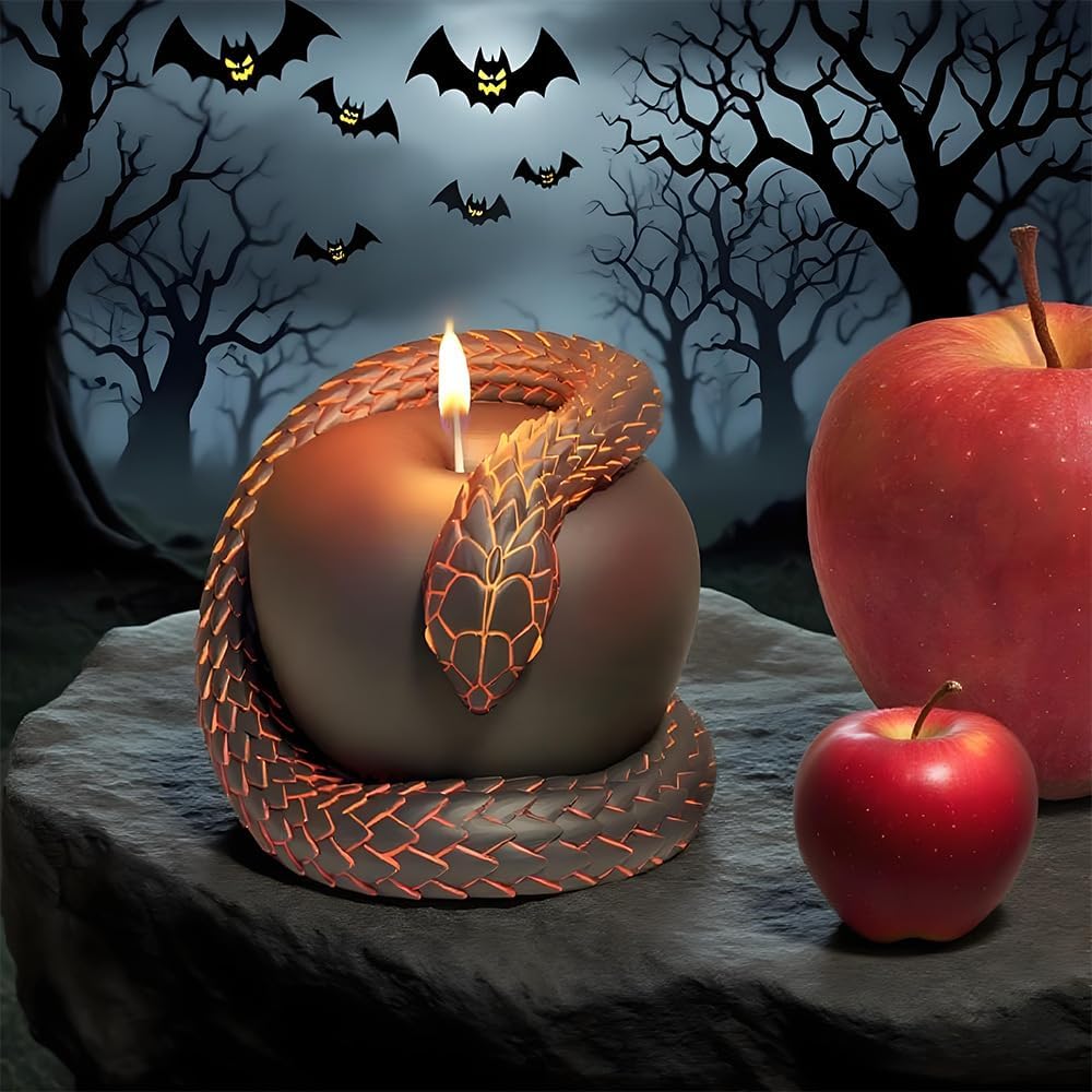 Gothic Snake and Apple Religious Art Candle Mold – 3D Silicone Resin Mold for Epoxy Casting, Aromatherapy Wax, Halloween Gothic Decor, Serpent Apple Sculpture Candle Making Mold