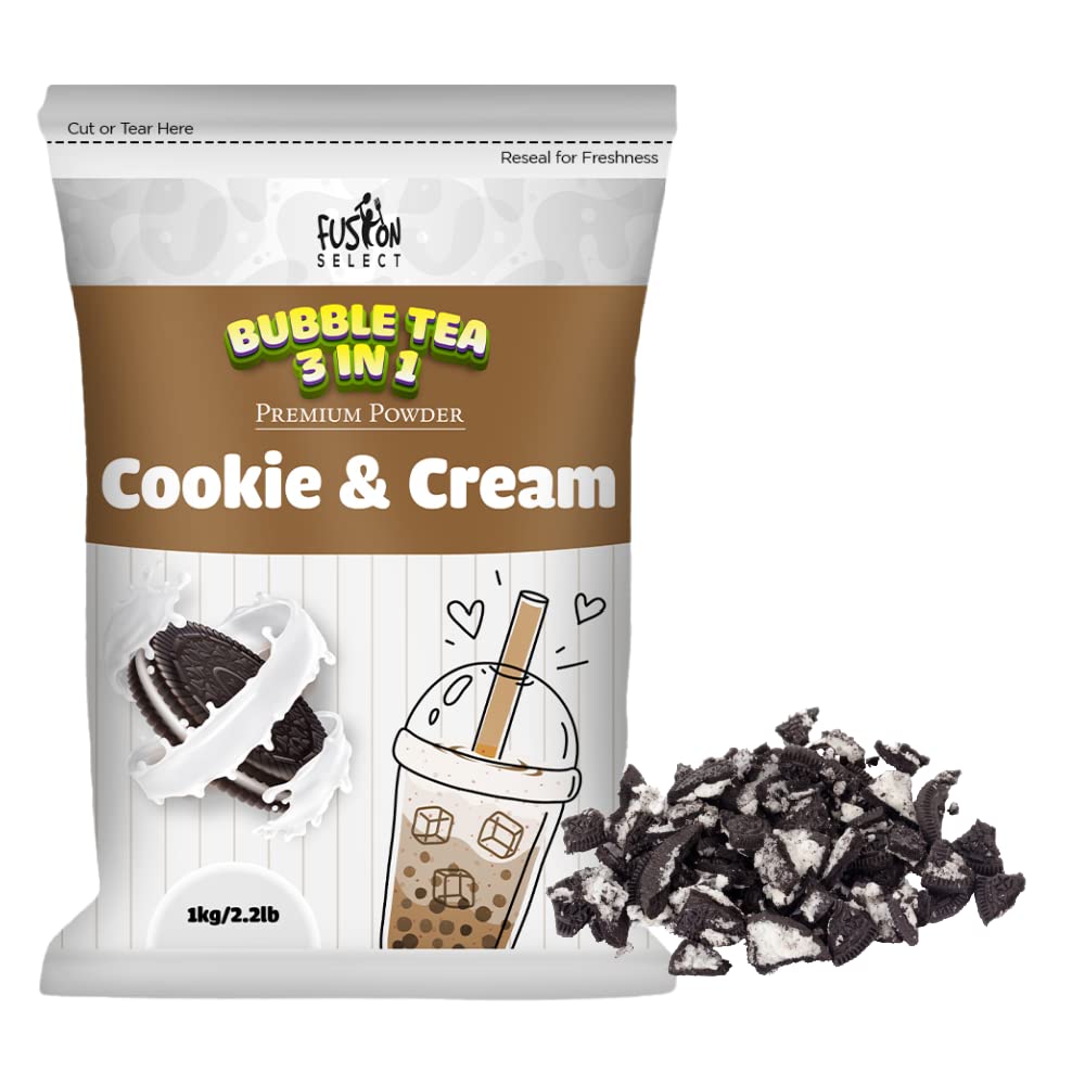 Fusion Select 2.2lb Cookie & Cream Boba Tea Powder Flavored-3-in-1 Drink Powder with Cream & Sugar - Instant Pre-Mixed Beverage for Hot or Cold Blends Yummy Frappes Bubble Tea