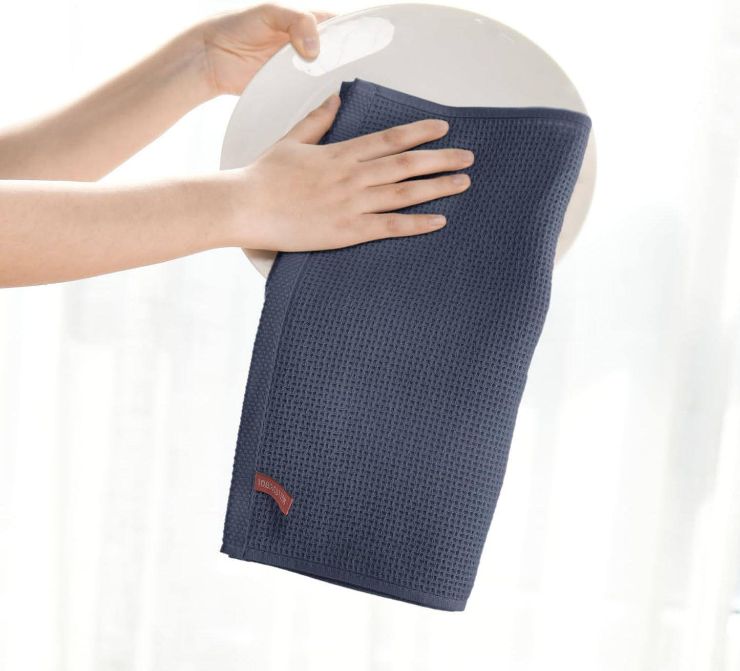 Artoid Mode 100% Cotton Navy Blue Light Dark Grey Waffle Weave Kitchen Dish Cloths, 12x12 Inch Ultra Soft Absorbent Quick Drying Kitchen Dish Towels Set of 6, Multicolor