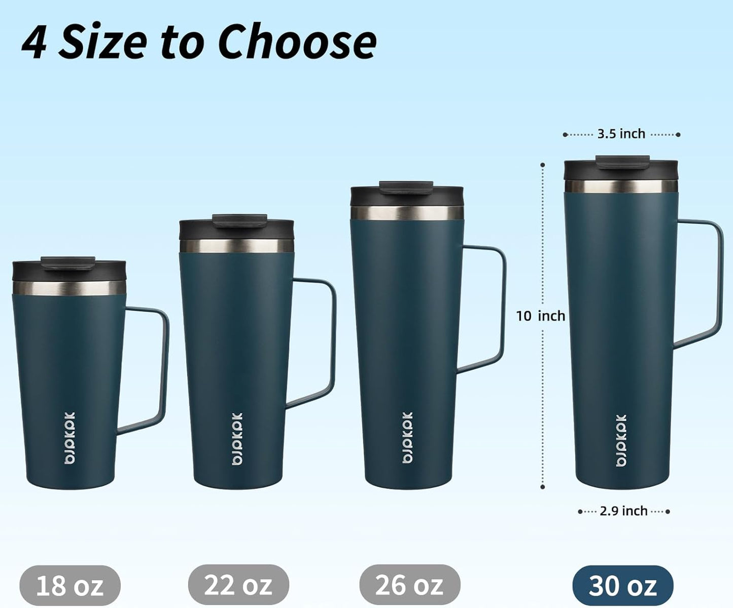 BJPKPK Insulated Tumbler with Handle, 30oz Insulated Tumblers with Lid and Straw, Stainless Steel Metal Water Bottles, Coffee Travel Mugs, Cups, Navy Blue
