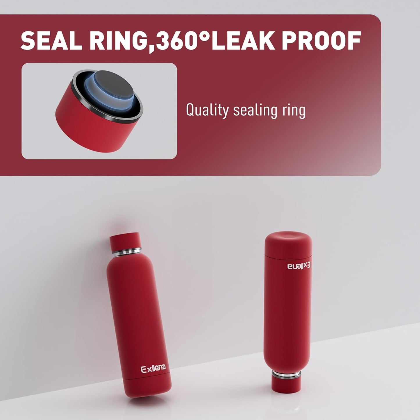 Slim Insulated Water Bottles for Travel 18oz with Clip, Double Wall Vacuum Stainless Steel Water Bottle Keeps Drinks Cold 24 Hrs/Hot 12 Hrs, 100% Leakproof, BPA Free（Red）