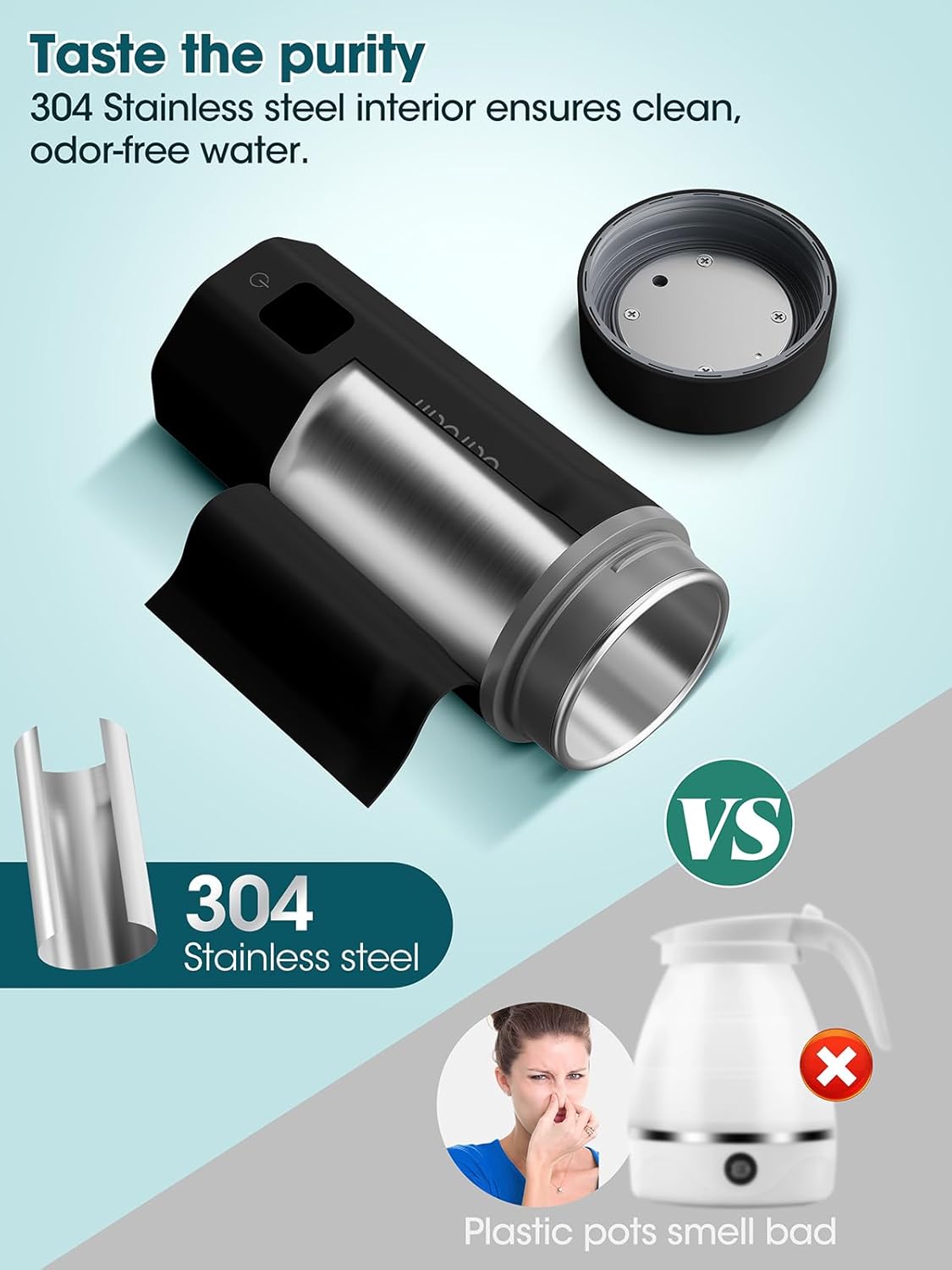 balbali 18.6oz Portable Kettle for Travel 100-250V Dual Voltage for International/Global/Europe - 6 Preset Travel Electric Kettle Hot Water Boiler/Heater/Warmer/Tea Maker - Black