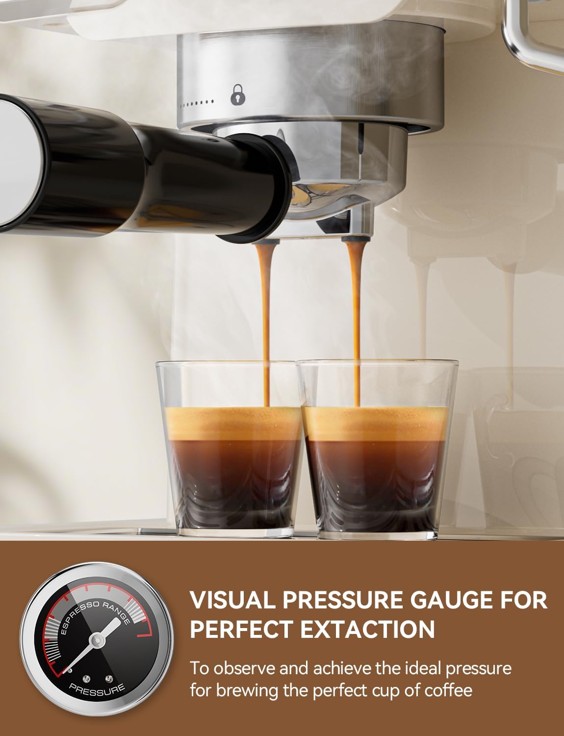 Espresso Machine 20 Bar, Professional Espresso Maker with Milk Frother Steamer Wand, Espresso Coffee Machine Off-white, Cappuccino & Latte Machine for Home, Retro, 1.8L Removable Water Tank