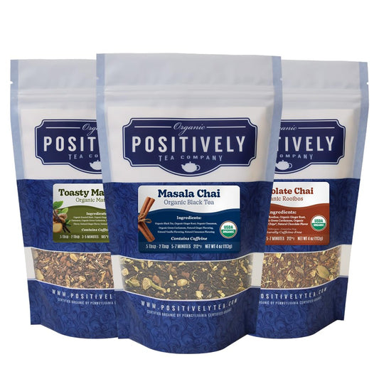 Organic Positively Tea Company, Chai Tea Sampler, Loose Leaf, 4 Ounce, 3 Pack