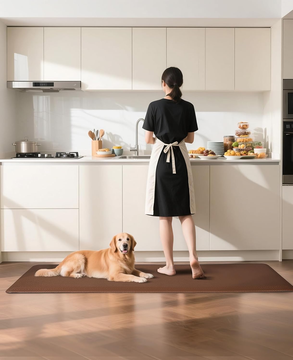 Ophanie Kitchen Mats for Floor, 3/4 Inch Thick Kitchen Rugs, 24'' x 70'' Anti Fatigue Standing Cushioned Mat, Waterproof,Comfort Ergonomic Mat for Office, Home, Sink, Brown Non-Slip Bottom