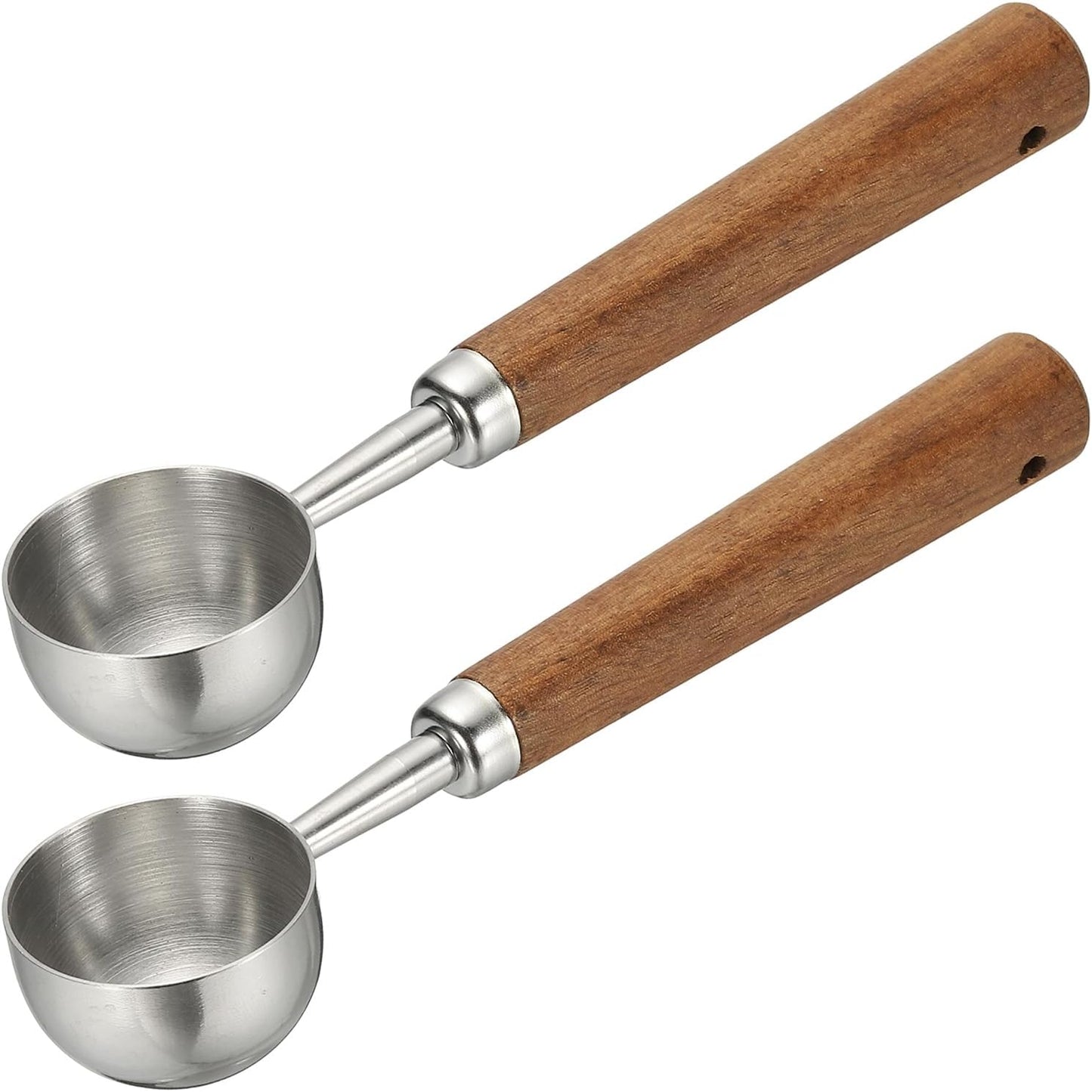 uxcell 2pcs Coffee Measuring Spoon, 4" x 0.7" 15ml Stainless Steel Coffee Scoop with Wood Handle for Ground Coffee or Loose Leaf Tea Silver