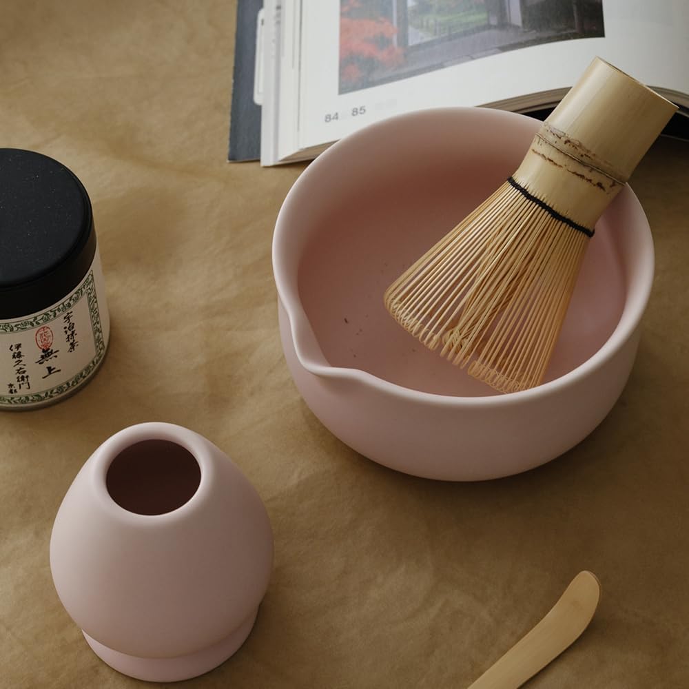 Matcha Kit - Premium Matcha Whisk Set with Traditional Bamboo Tools, Ideal Matcha Tea Set for Home (Matte Soft Pink)