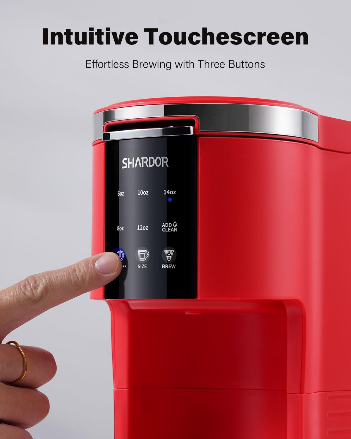 SHARDOR 3 in 1 Coffee Maker, K Cup Coffee Maker Compatible with Ground Coffee & Teas, Single Serve Coffee Machine, 6–14oz Brew Sizes, 40oz Detachable Water Reservoir, Descale Settings, Red