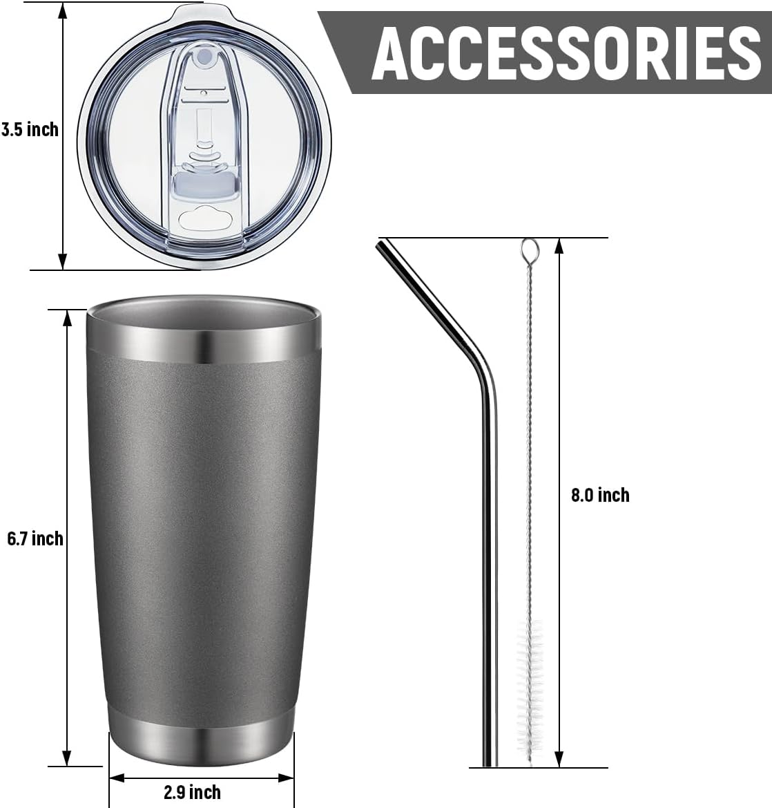 COMOOO 20oz Double Wall Vacuum Insulated Travel Mug, Stainless Steel Tumbler with Lid, Durable Powder Coated Insulated Coffee Cup for Cold & Hot Drinks (Cold Grey, 6 Pack)