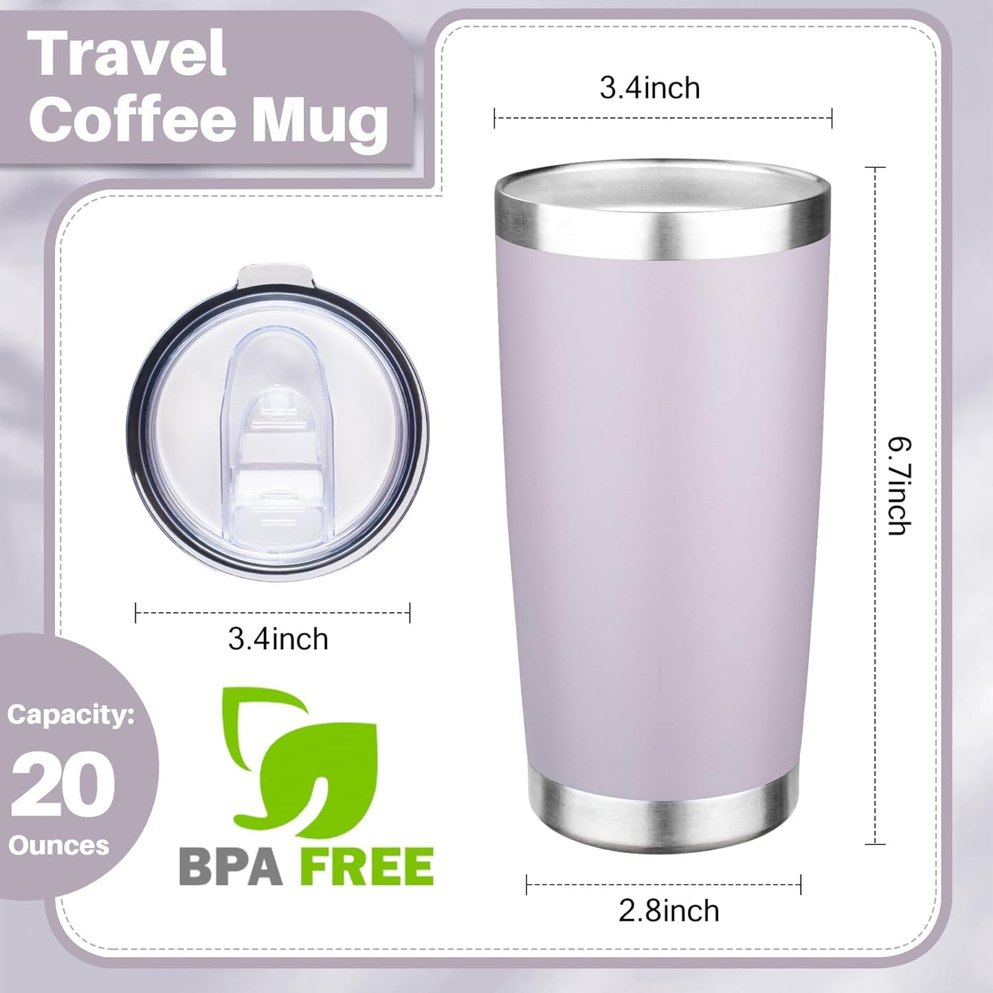20oz Tumbler with Lid Double Wall Vacuum Insulated Travel Coffee Mug Stainless Steel Thermal Cup Powder Coated Sturdy Coffee Tumbler for Hot and Cold Beverage (Purple,1)