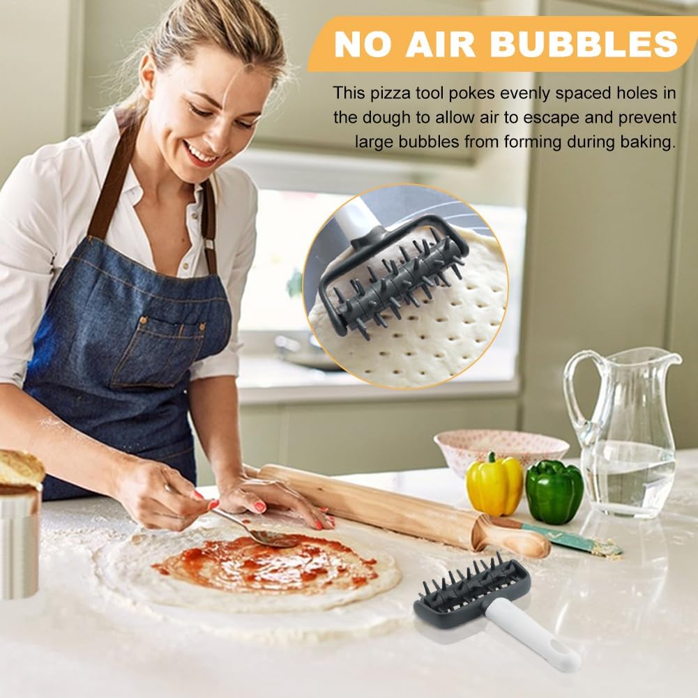 Pizza Dough Docker,Pastry Roller with Spikes Docker Dough Bubble killer Pie Docker Roller for Home Kitchen Pizza Making Accessories(COLOR:Dark grey)