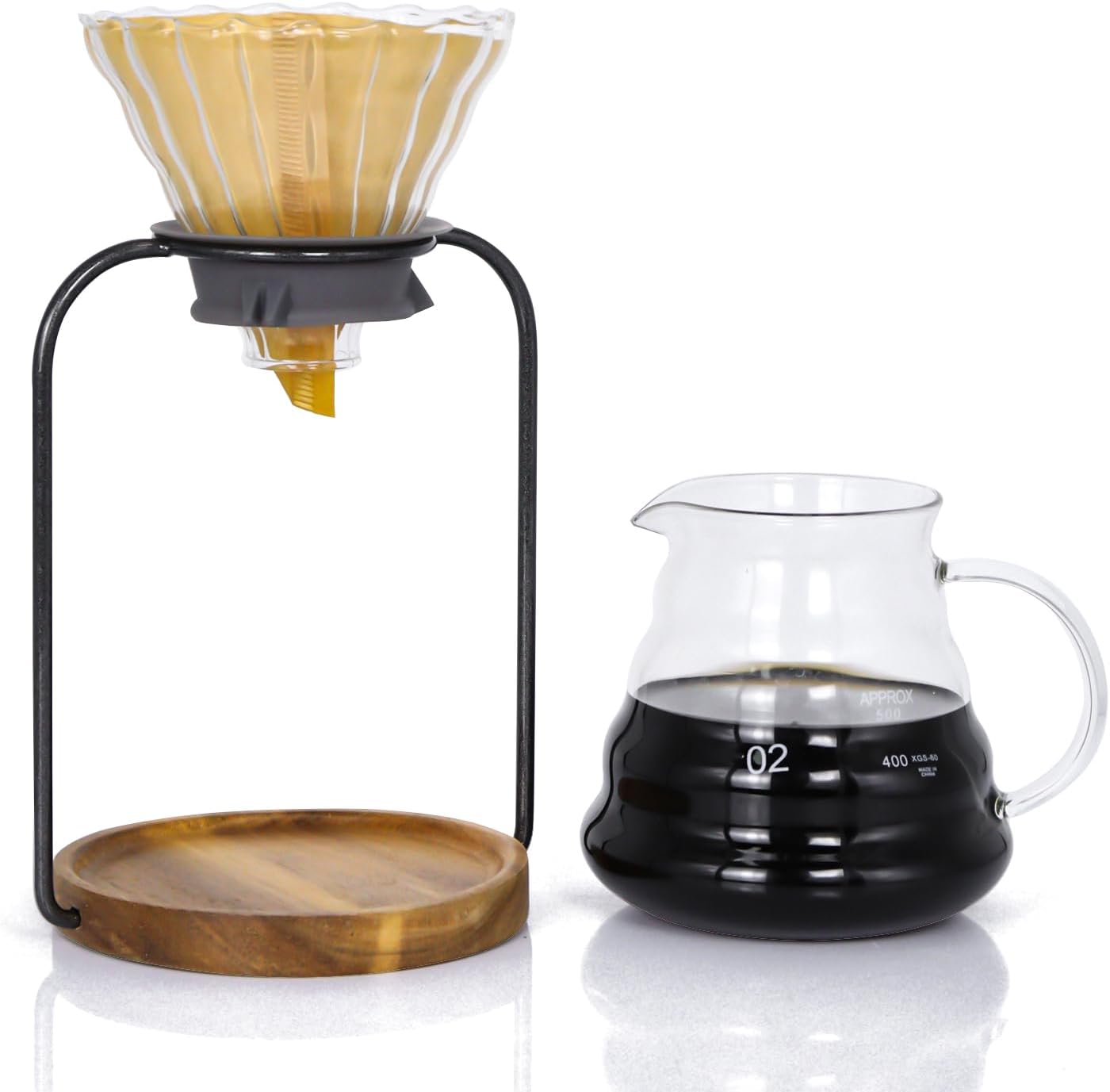 SOTECH Pour Over Coffee Dripper Set, Filter Holder Glass Server with Paper Coffee Filters Manual Stand for Tea and Saffron