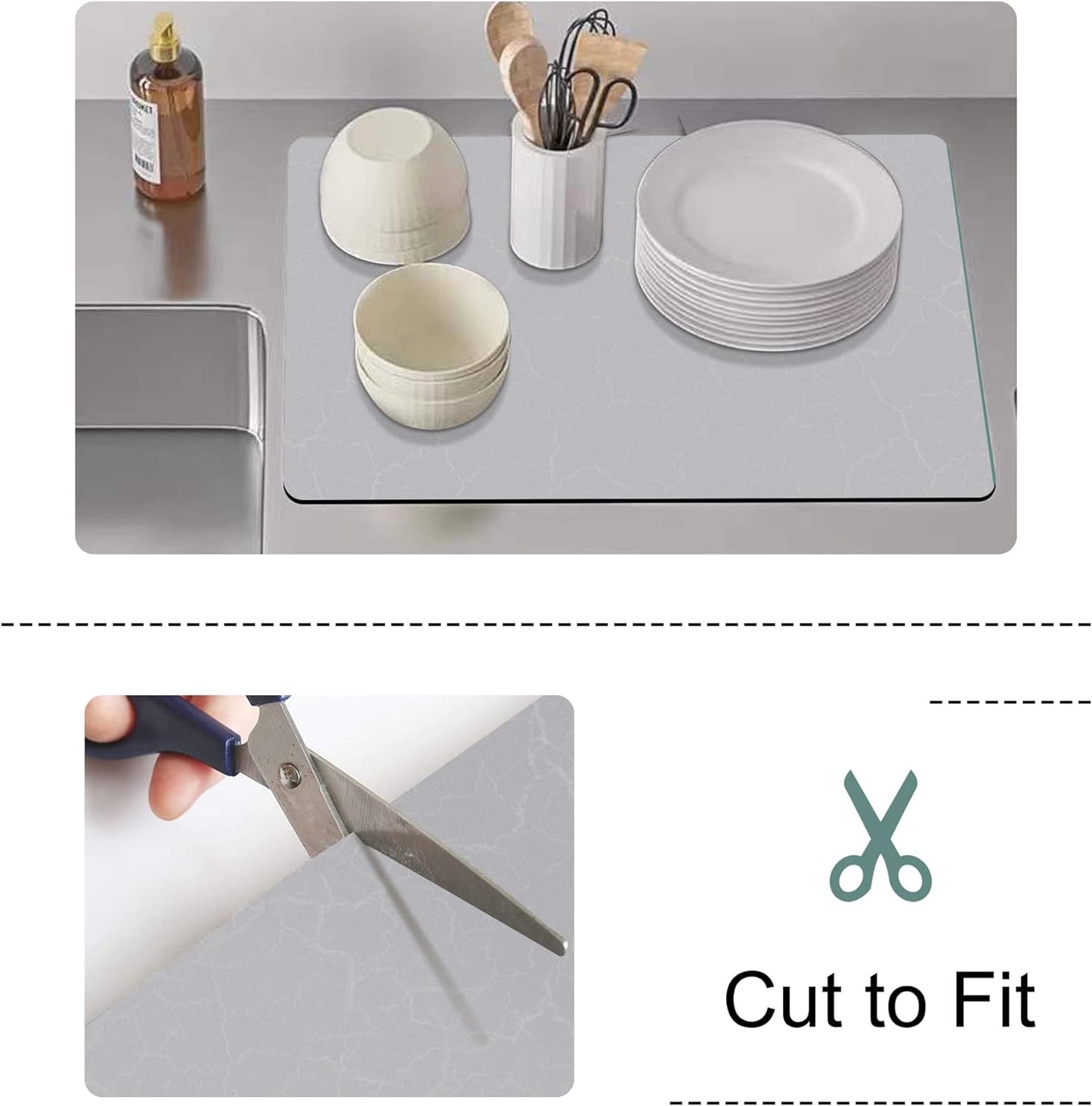 Golener Coffee Bar Mat - Under Coffee Maker Pad, Tray Mats Under Cafe Machine, Rubber Absorbent Mat, Under Appliance Mats, Dish Drying Matt, 23"x15", Marble Gray