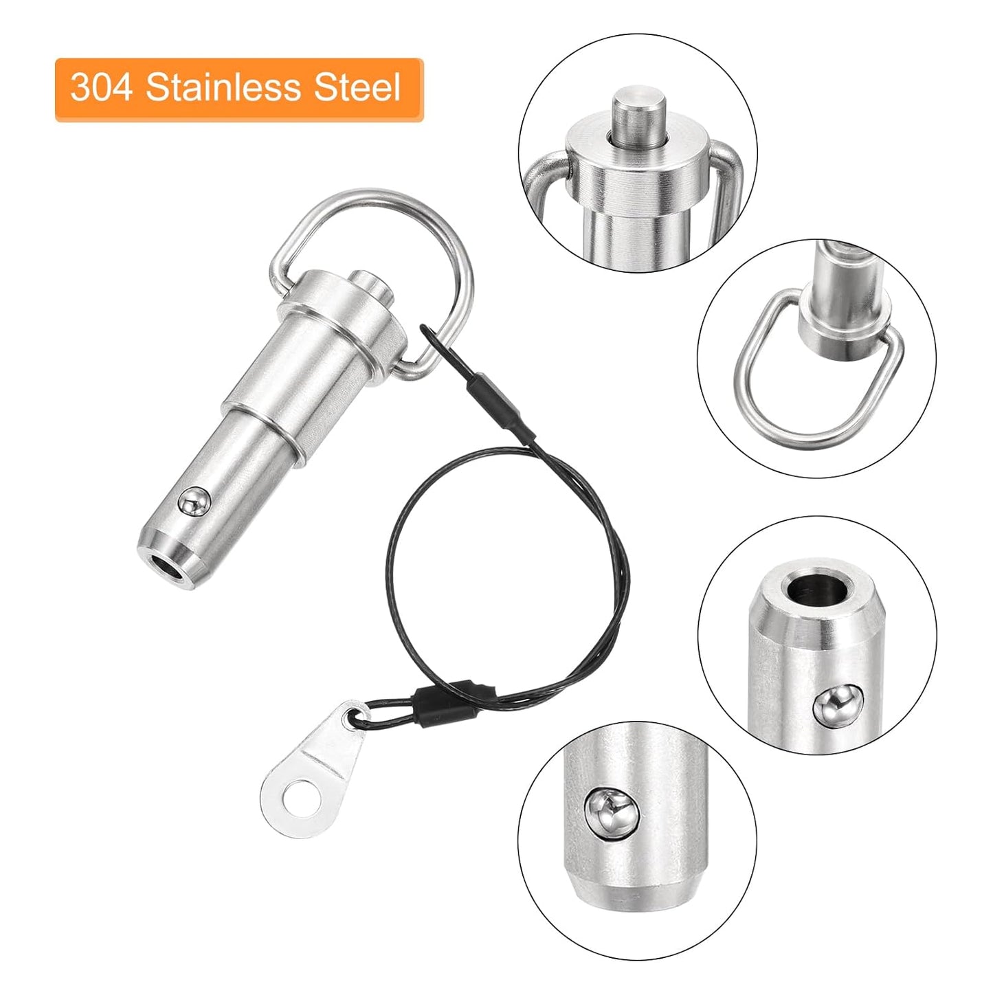 uxcell 2 Pcs Quick Release Pin, 1/2" x 0.5"(Dia. x L) Push-Button Ball Locking Pin 304 Stainless Steel Ring Handle Locking Pin with Wire for Audio Bimini Top Marine, Silver