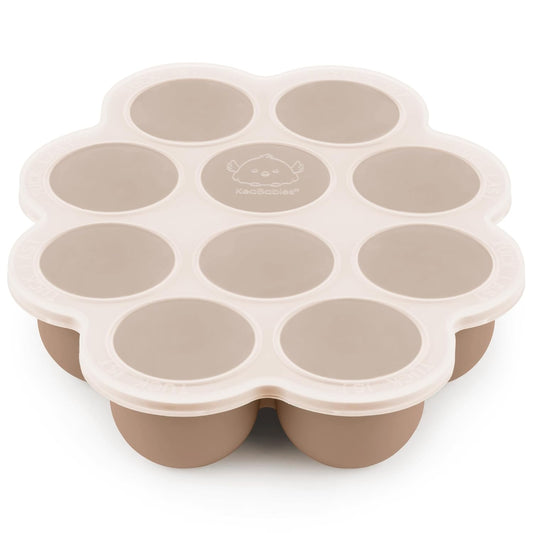 KeaBabies Silicone Food Freezer Trays with Lid, 2oz x 10 Pods Baby Food Storage Containers, Easy Puree Meal Prep, Breast Milk Silicone Freezer Molds, Dishwasher, Microwave Safe,BPA-Free(Chai Latte)