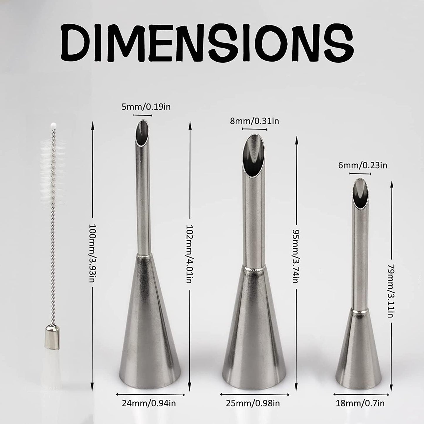 Cream Puff Filling Tip,Eclair Piping Tip,Long Puff Nozzle Tip Decorating Tool for Donuts,Cupcakes,Pastry,3 Pcs