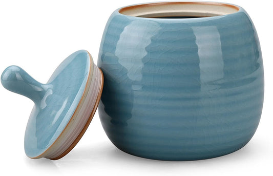 Kitchen Canisters Vintage Ceramic Food Storage Jar with Airtight Lid for Tea, Coffee, Herb, Sugar, Spice, Nuts (Blue(ICE))