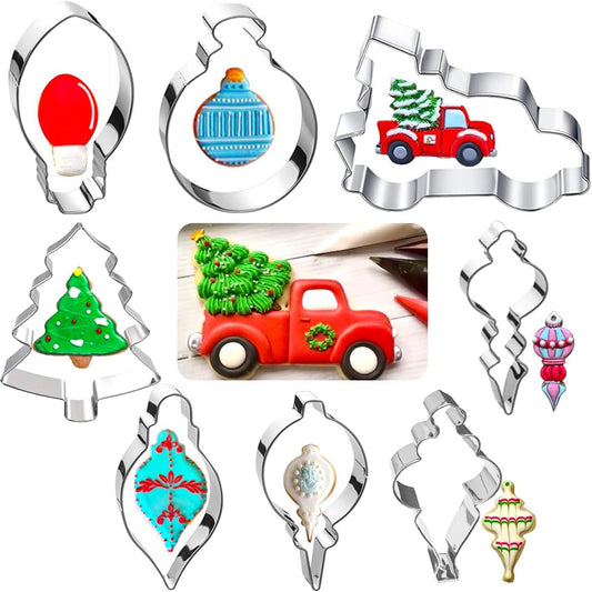 Christmas Ornament Cookie Cutters 8Pcs, Large Cookie Cutters Sturdy Stainless Steel Fondant Dough Cutters for Baking Christmas Decoration