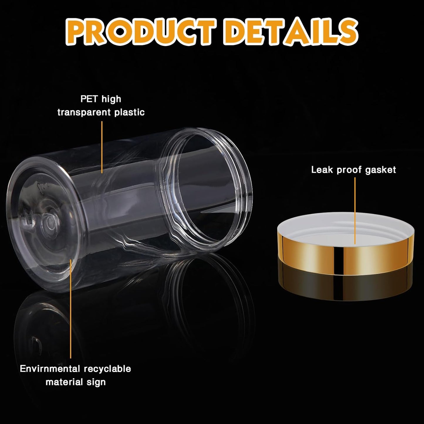 Patelai 4 Pieces Round Wide-mouth Leak Proof Plastic Container Jars with Lids for Travel Storage Makeup Beauty Products Face Creams Oils Salves Ointments DIY Making(12 Ounce,Gold)