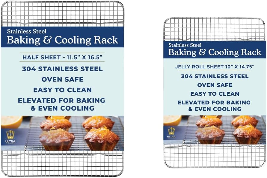 Ultra Cuisine Heavy Duty 100% Stainless Steel Cooling Rack for Cooking and Baking - Baking Rack & Wire Cooling Rack - Fits Half Sheet and Jelly Roll Sheet Pans - 11.5''x16.5'' & 10''x14.75''